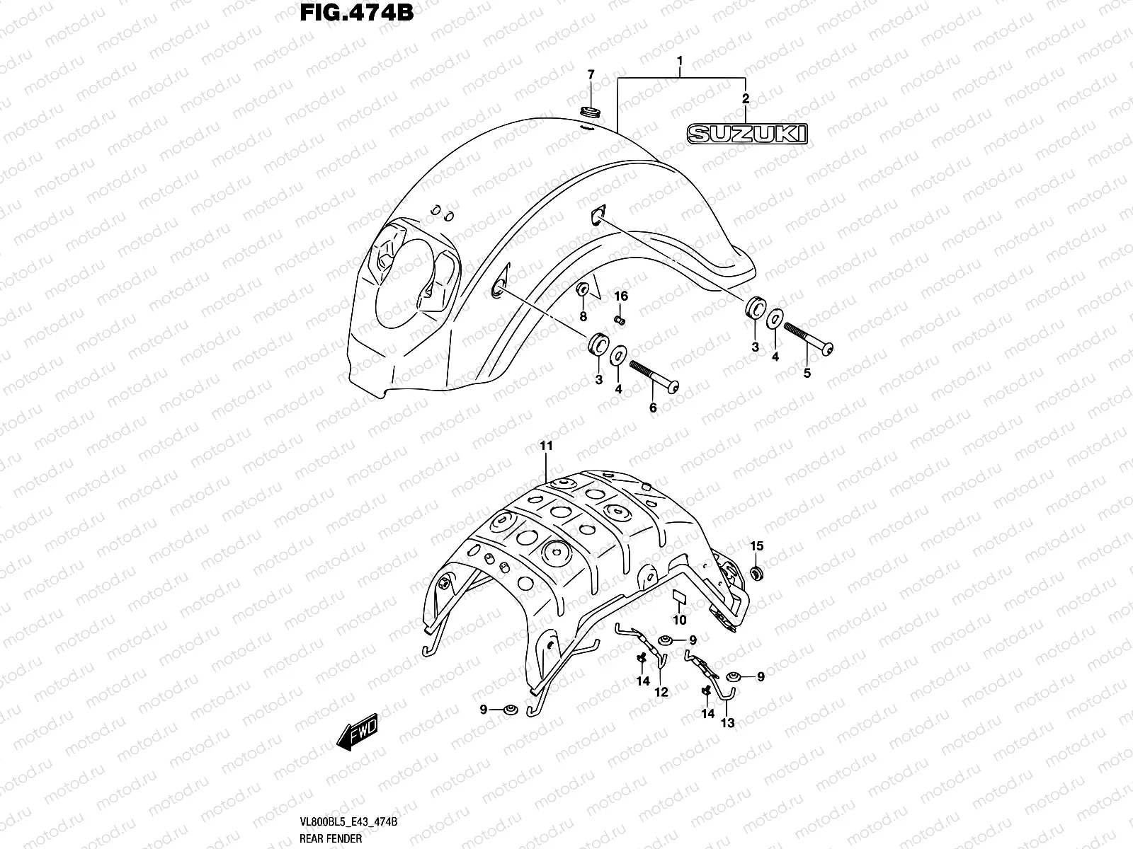 474B - REAR FENDER (VL800BL5 E43)