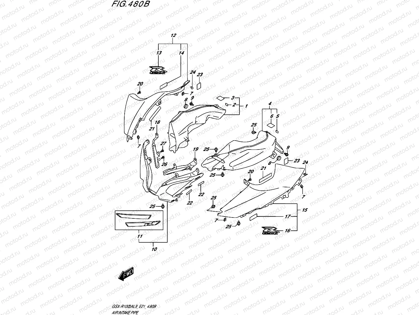 480B - AIR INTAKE PIPE (GSX-R1000A)(SEE NOTE 1)