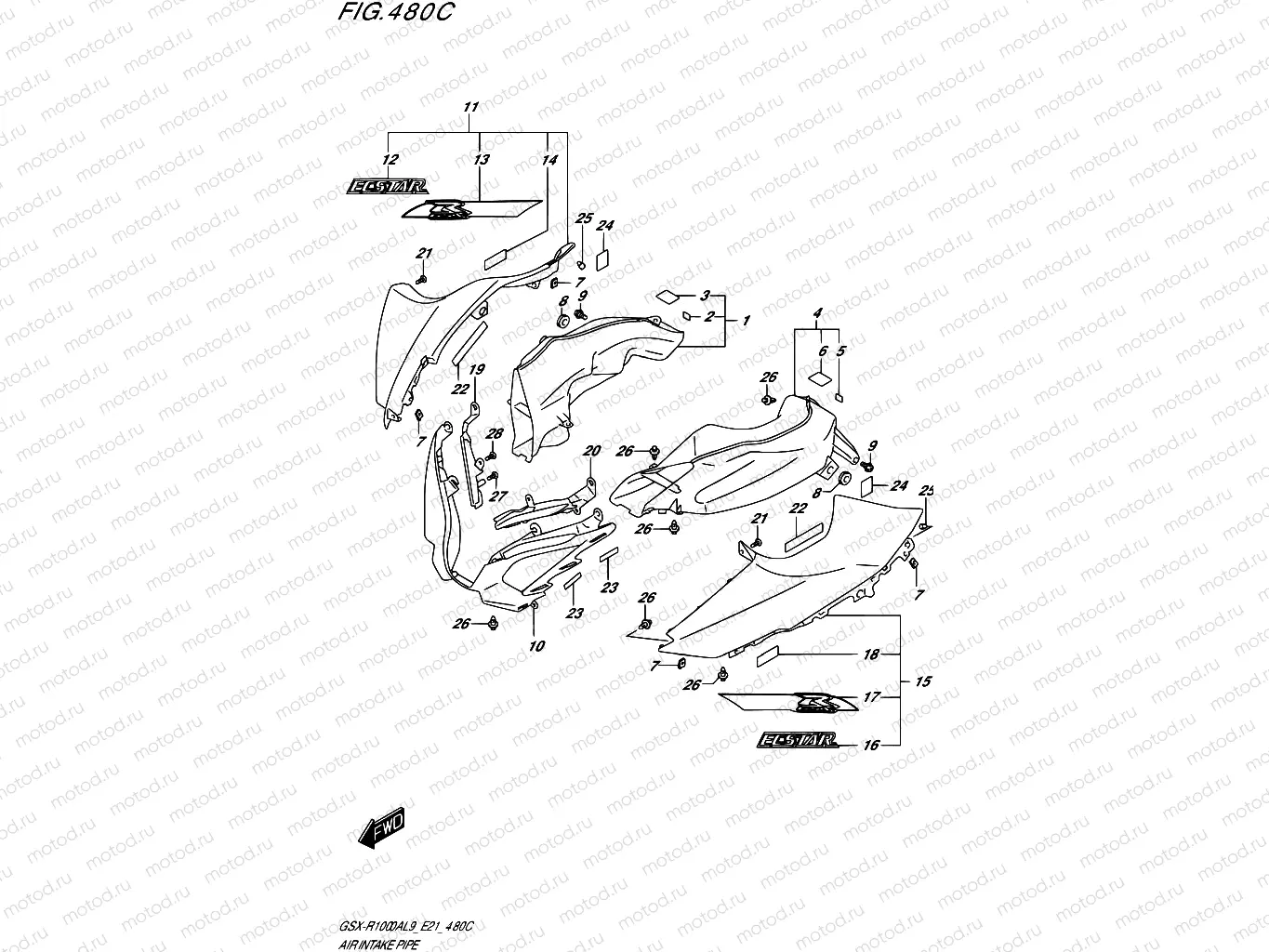 480C - AIR INTAKE PIPE (GSX-R1000A)(SEE NOTE 1)