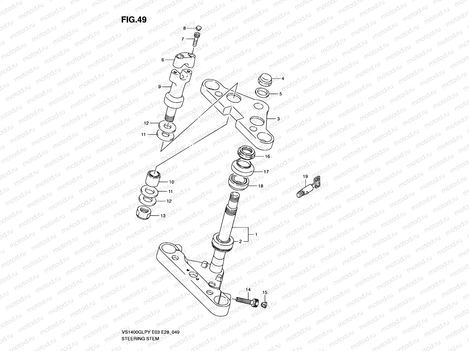 49 - STEERING STEM (MODEL T/V/W/X)