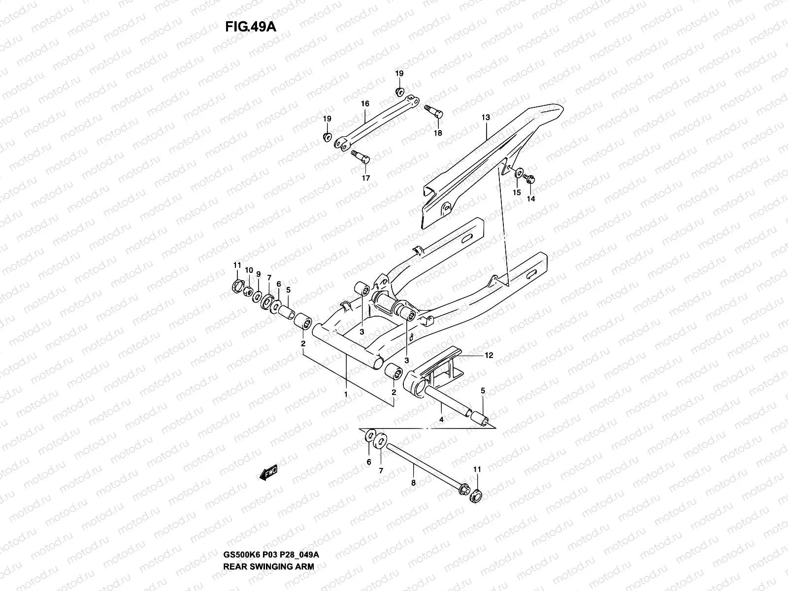 49A - REAR SWINGING ARM (MODEL K4/K5/K6)