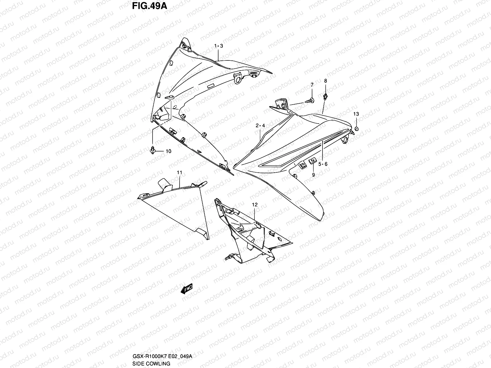 49A - SIDE COWLING (GSX-R1000K8 E02,E19,U2E19,E24,E51,P37)