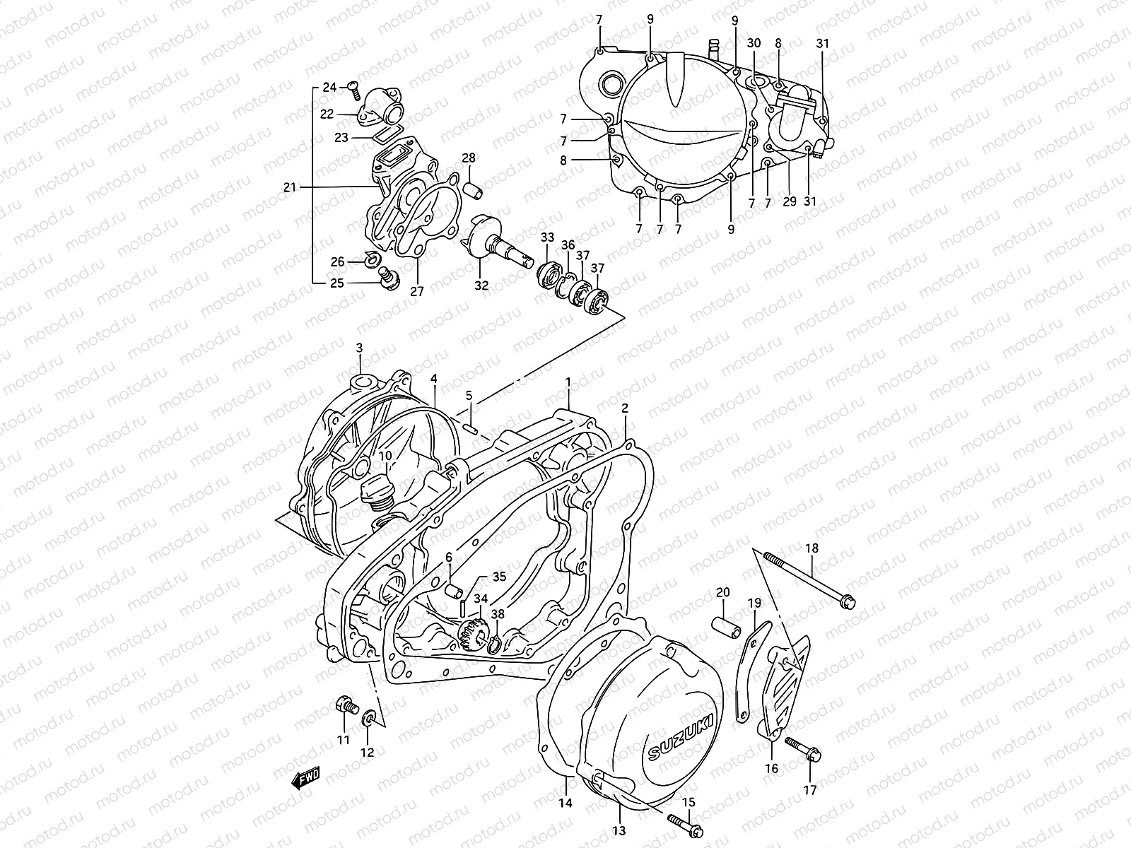 4A - CRANKCASE COVER - WATER PUMP (MODEL L/M/N/P/R)