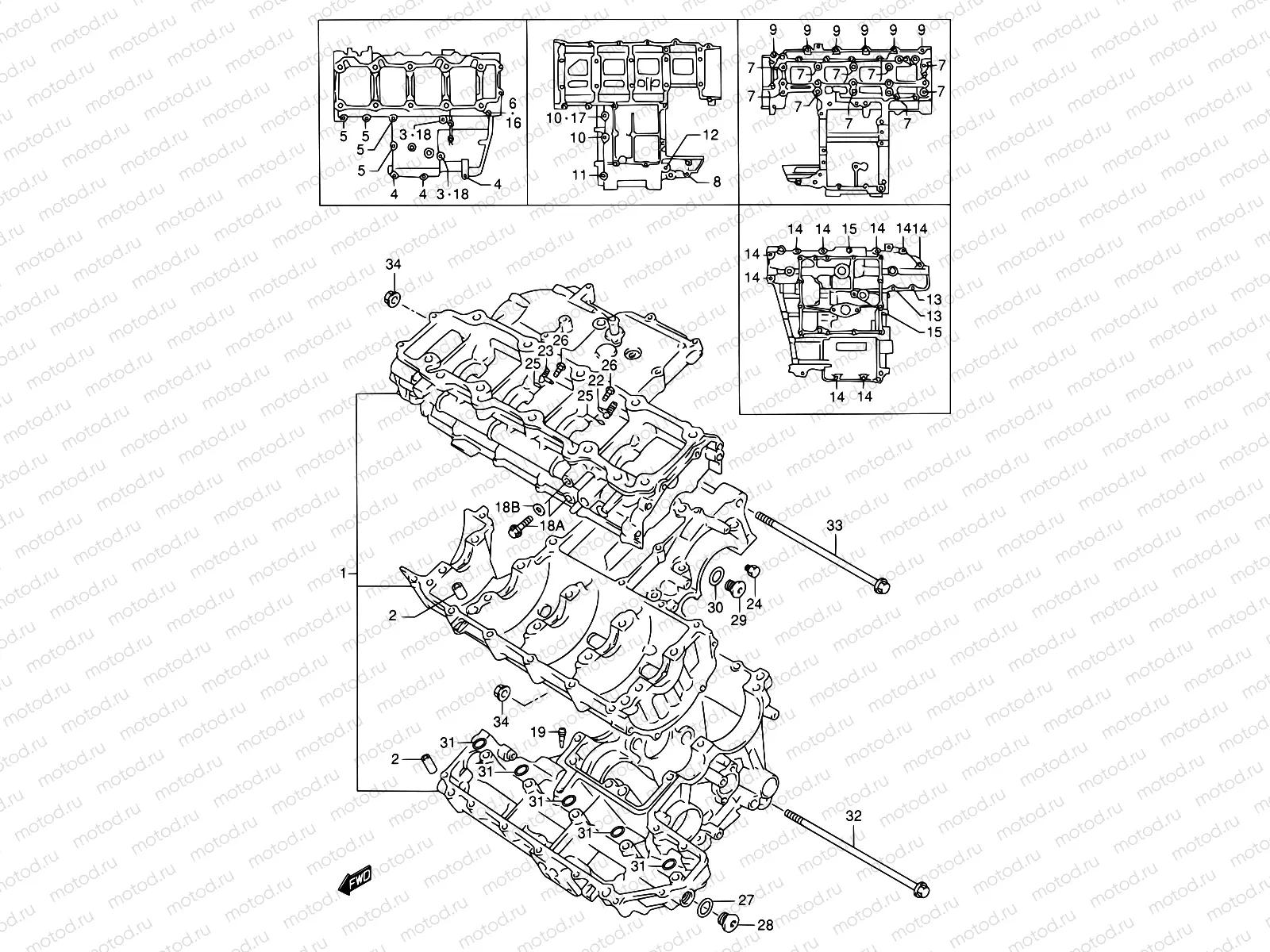 4A - CRANKCASE (MODEL W/X)