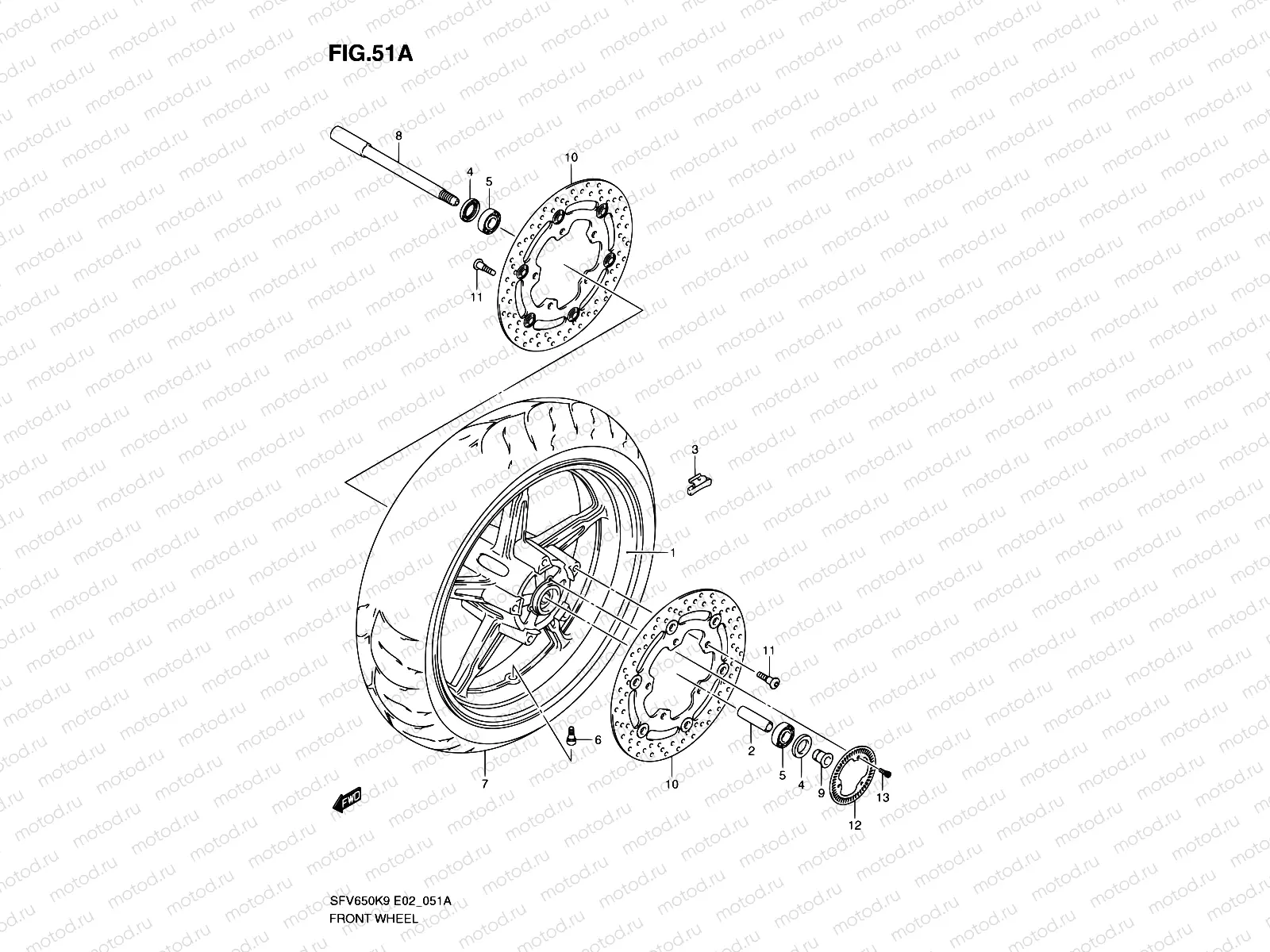 51A - FRONT WHEEL (SFV650AK9/UAK9/AL0/UAL0)