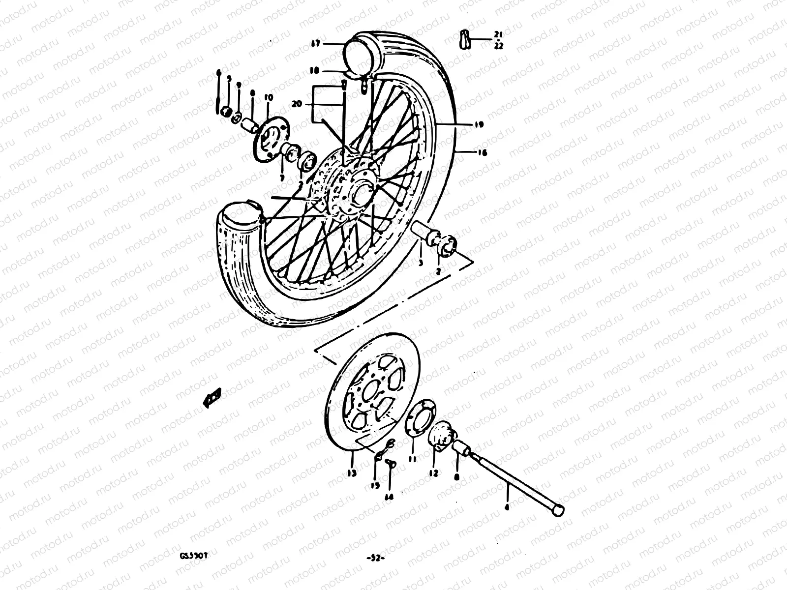 52 - FRONT WHEEL (FOR SPOKE WHEEL/SINGLE DISK)