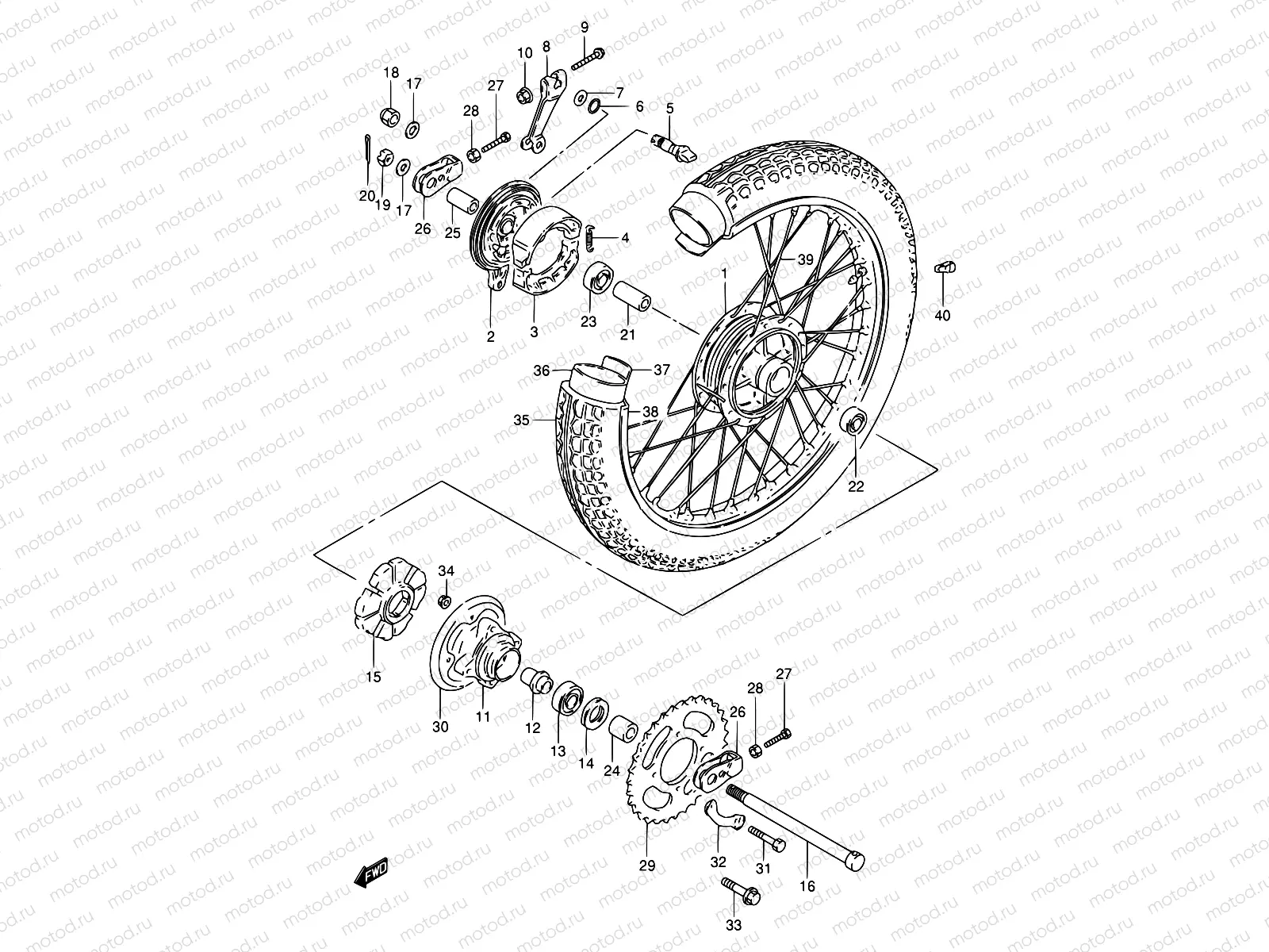 52 - REAR WHEEL(GN250 F/J/K/L/M/N/P/R)