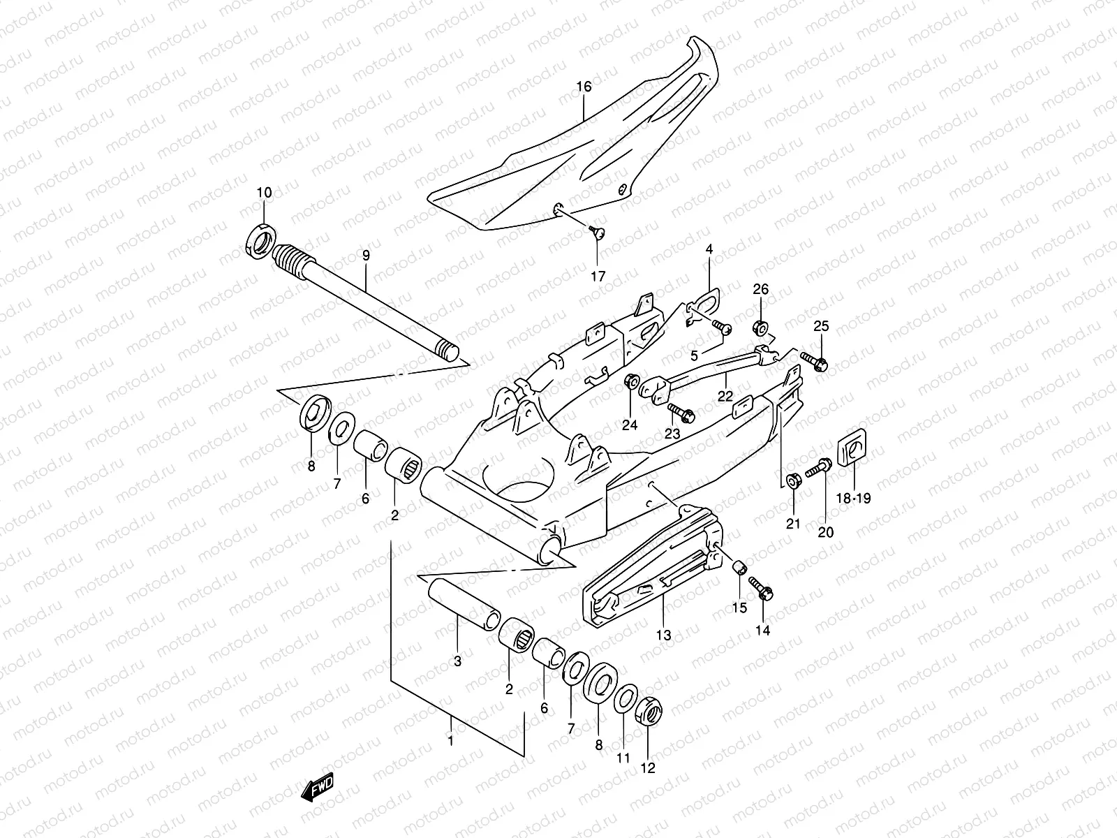 52A - REAR SWINGING ARM (MODEL V E18,E22,E24,E39)