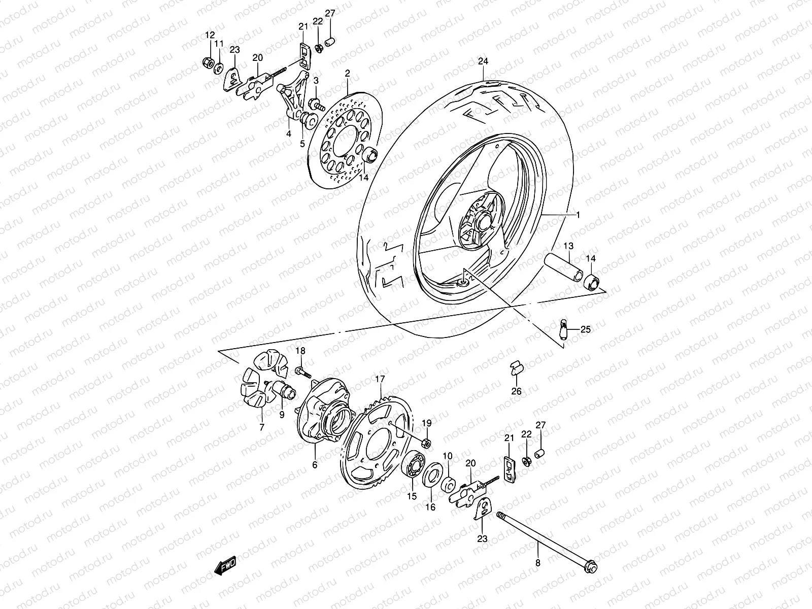 52A - REAR WHEEL (MODEL K/L/M/N/P/R/S/T)
