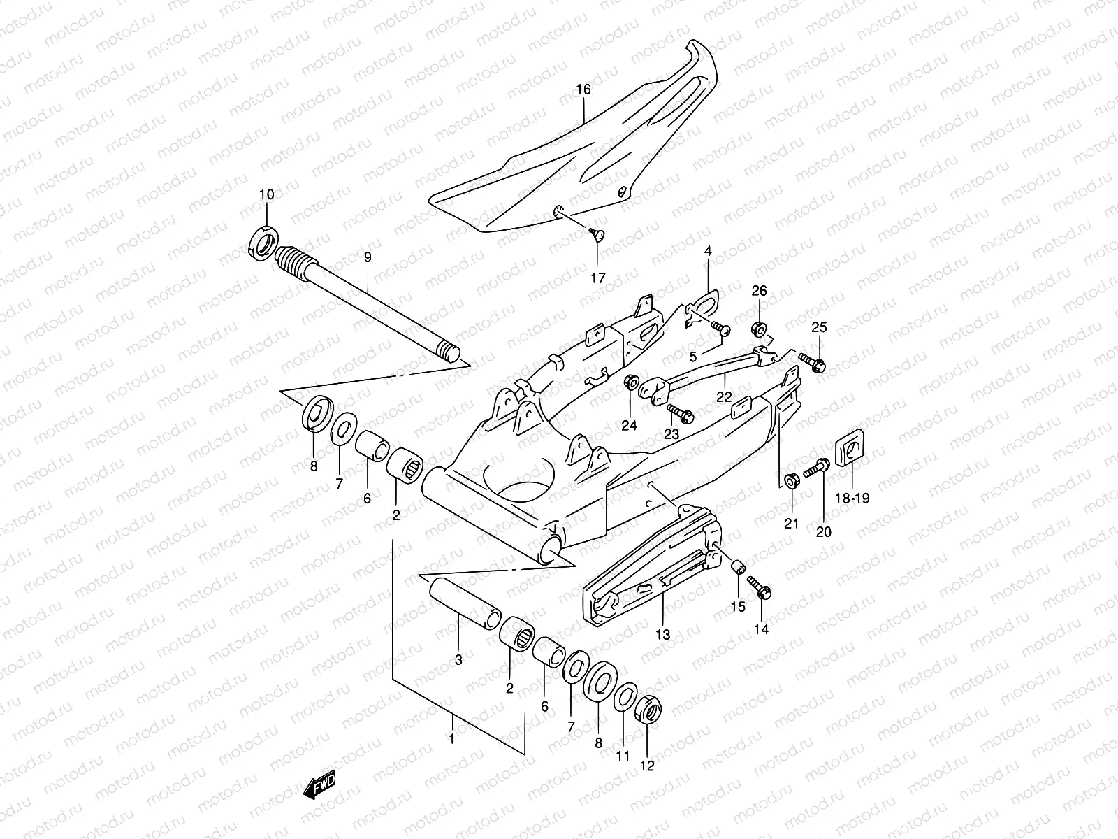 52B - REAR SWINGING ARM (MODEL W/X/Y/K1 E18,E22,E24)