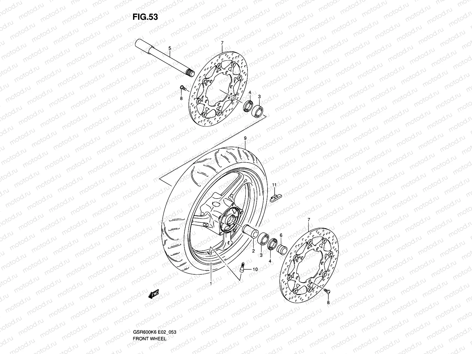 53 - FRONT WHEEL (GSR600K6/UK6/K7/UK7/K8/UK8/K9/UK9/L0/UL0)