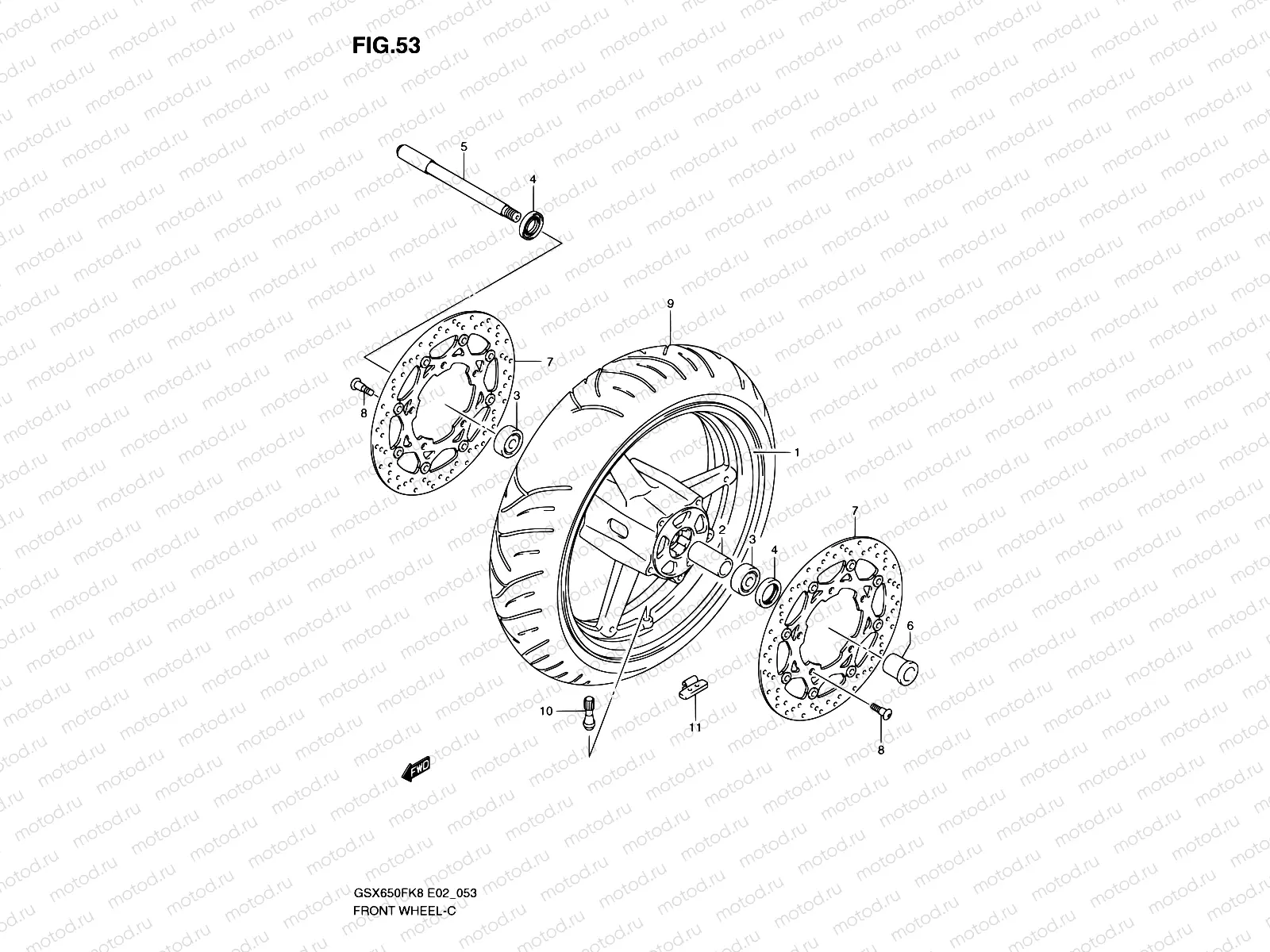 53 - FRONT WHEEL (GSX650FK8/FUK8/FK9/FUK9/FL0/FUL0)