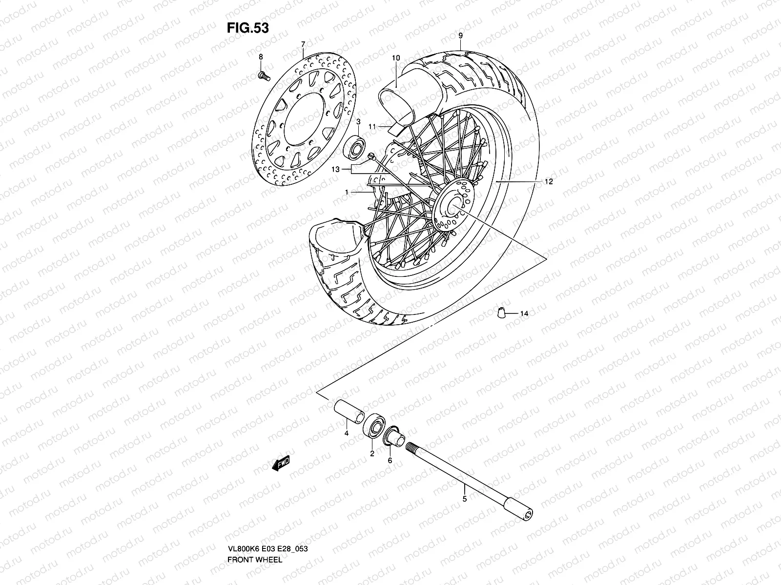 53 - FRONT WHEEL (VL800K6/TK6/K7/TK7/K8/TK8/K9/TK9/L0/TL0)