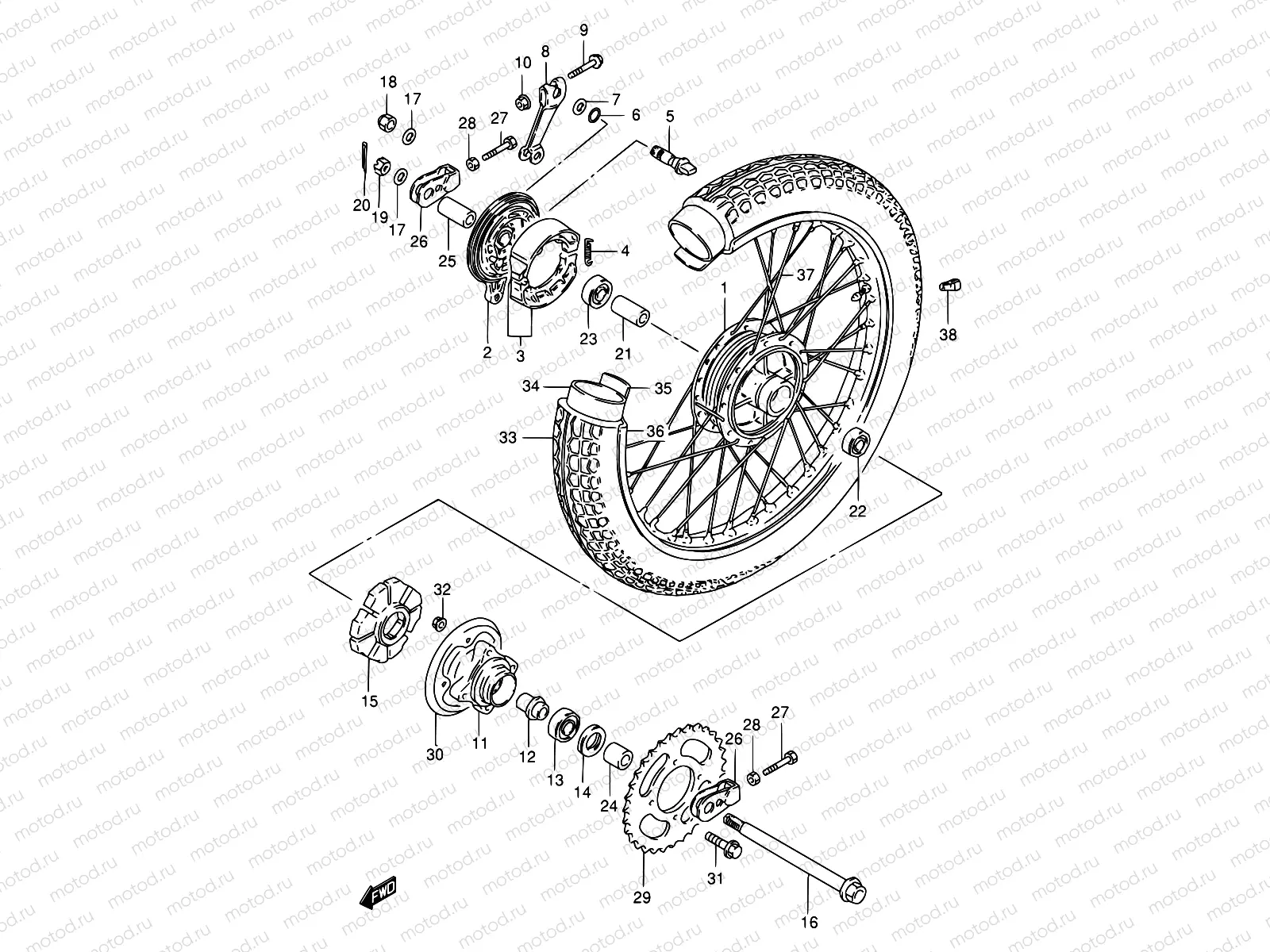 53 - REAR WHEEL (GN250T/W/X/Y/K1)