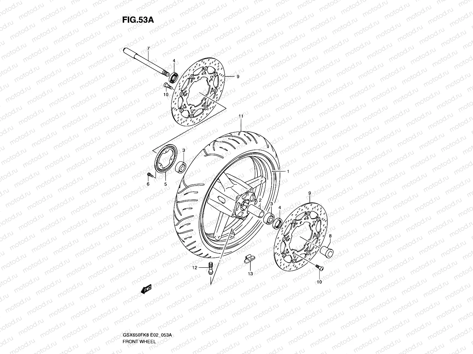 53A - FRONT WHEEL (GSX650FAK9/FUAK9/FAL0/FUAL0)
