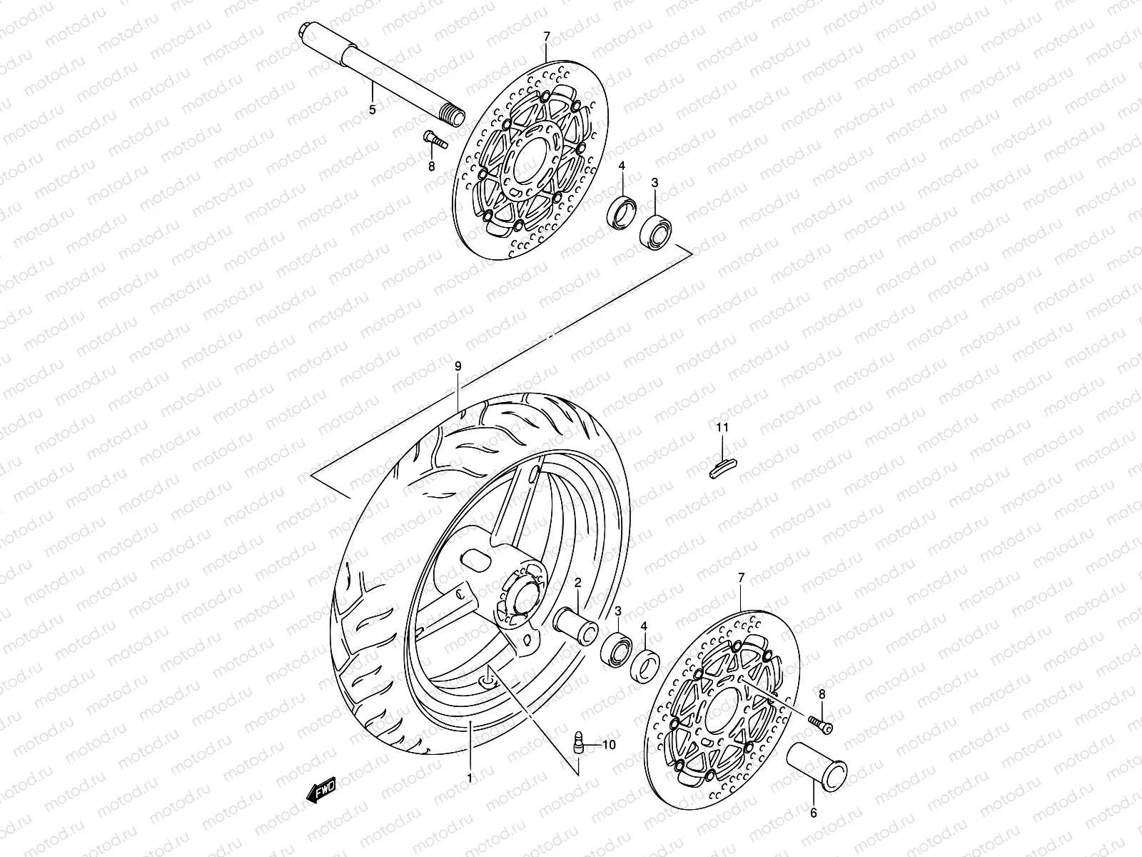 54 - FRONT WHEEL (GSX-R600K4/U2K4/U3K4/K5/U2K5/U3K5)