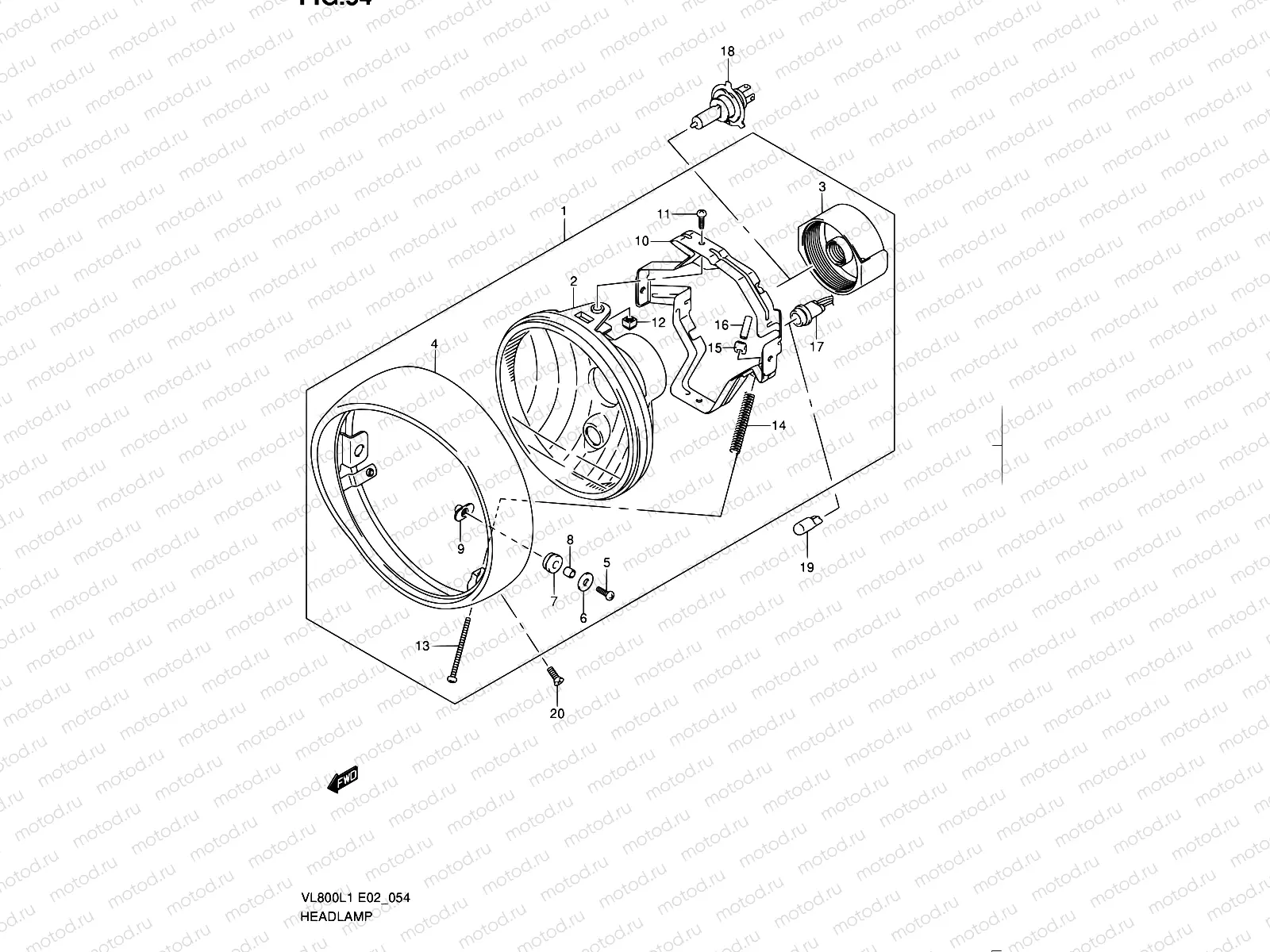 54 - HEADLAMP ASSY (VL800CUEL1 E19)