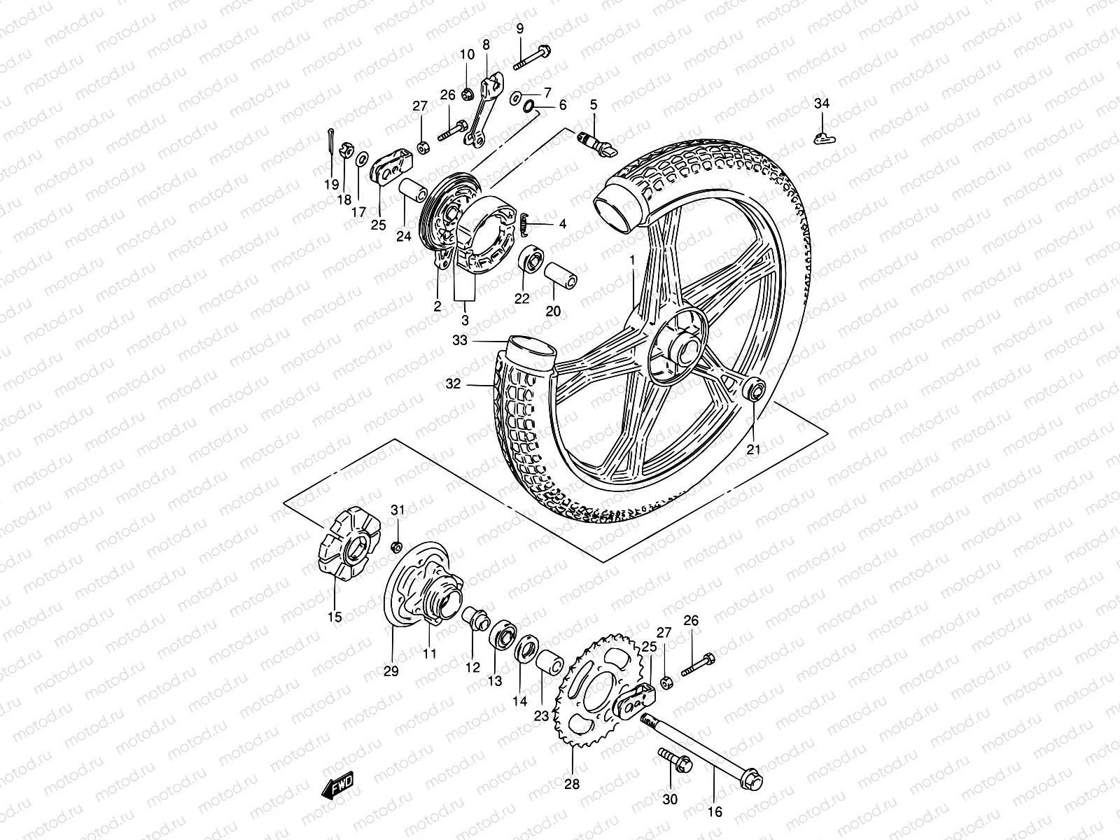 54 - REAR WHEEL (GN250ET/EW/EX/EY/EK1)