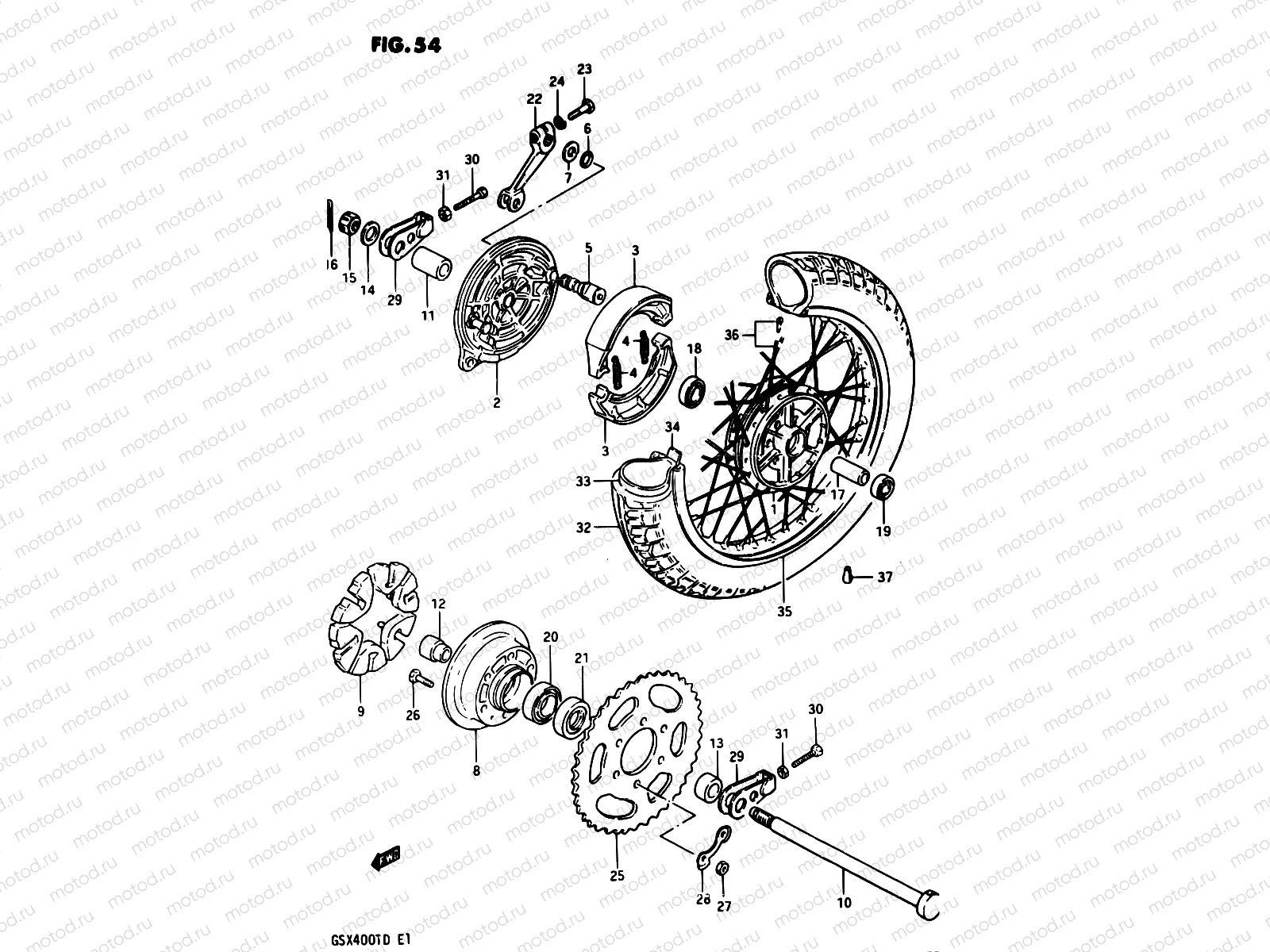 54 - REAR WHEEL (SPOKE WHEEL E02, E17)