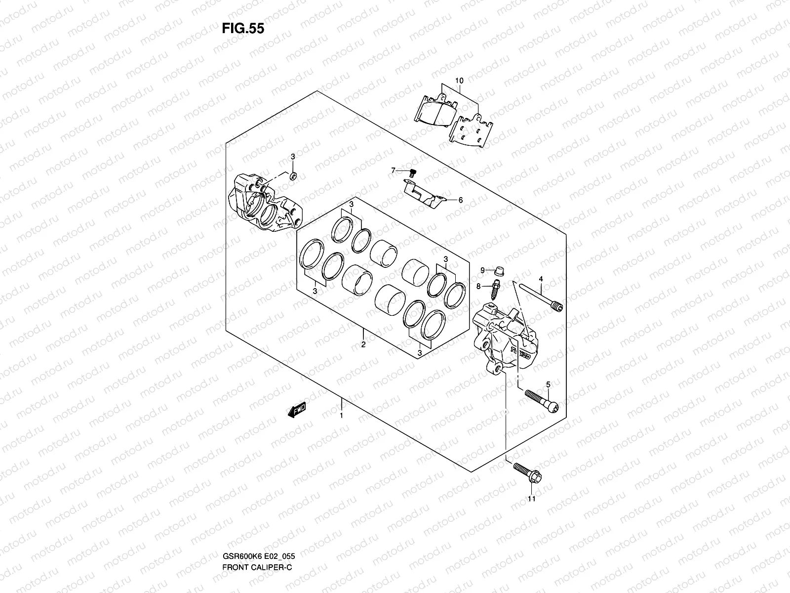 55 - FRONT CALIPER (GSR600K6/UK6/K7/UK7/K8/UK8/K9/UK9/L0/UL0)