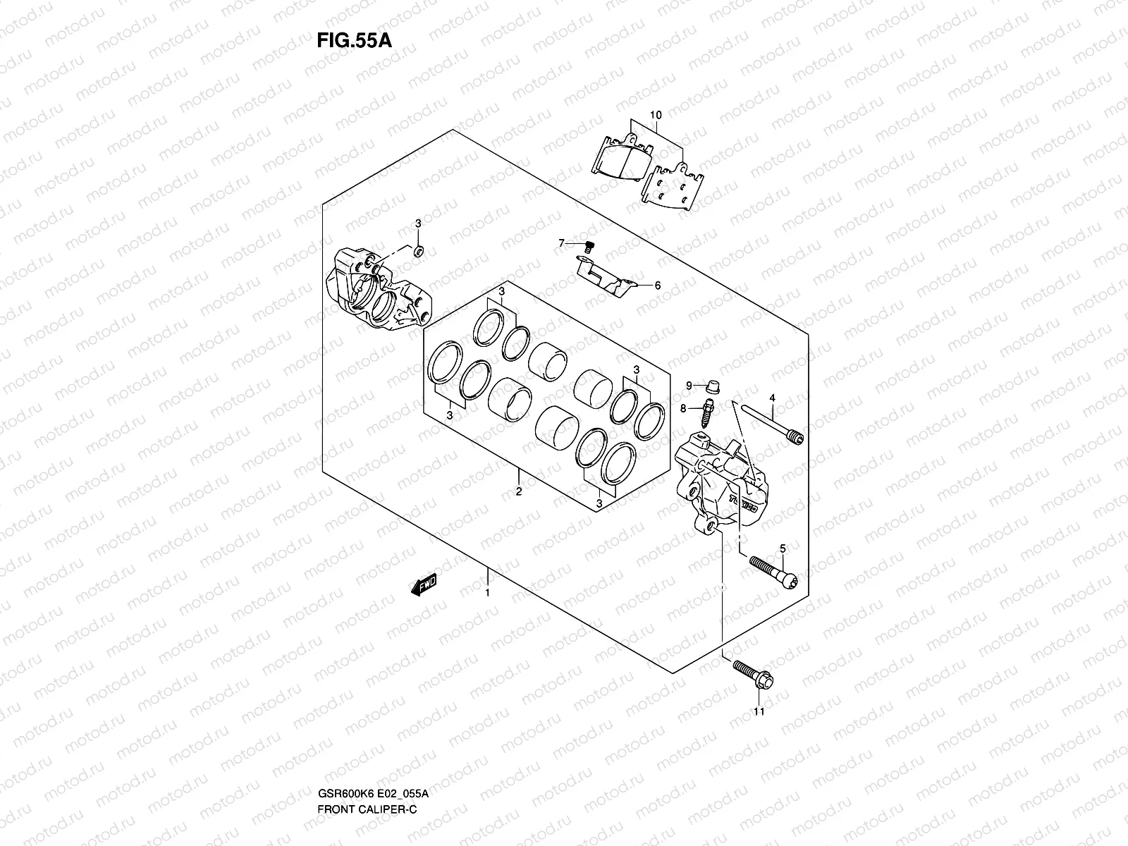 55A - FRONT CALIPER (GSR600AK7/UAK7/AK8/UAK8/AK9/UAK9/AL0/UAL0)