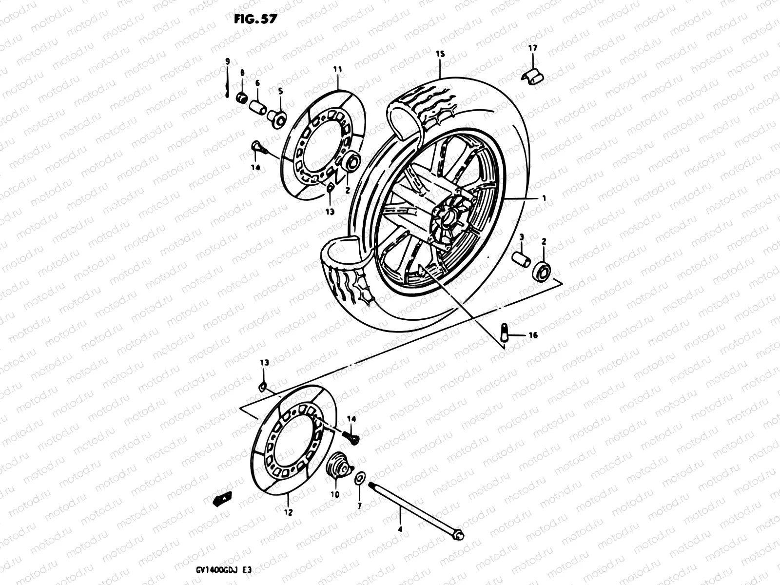 57 - FRONT WHEEL GV1400GDG/GTG F.NO.103765-/GCG/MODEL H/J