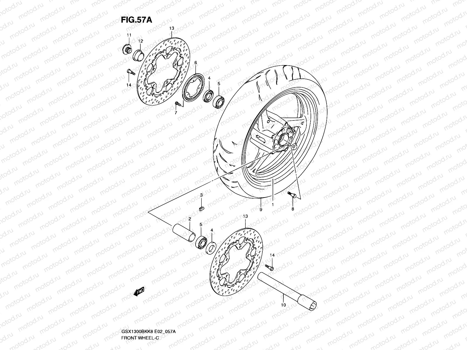 57A - FRONT WHEEL (GSX1300BKAK8/AU2K8/AK9/AUFK9/AL0/AUFL0)