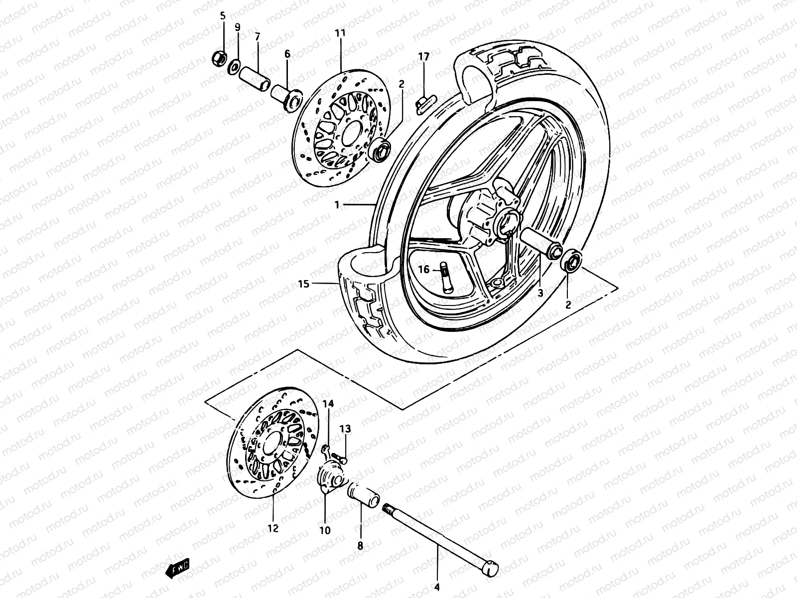58 - FRONT WHEEL (GSX750ESD E06, E24, E27 F.NO.110576~)