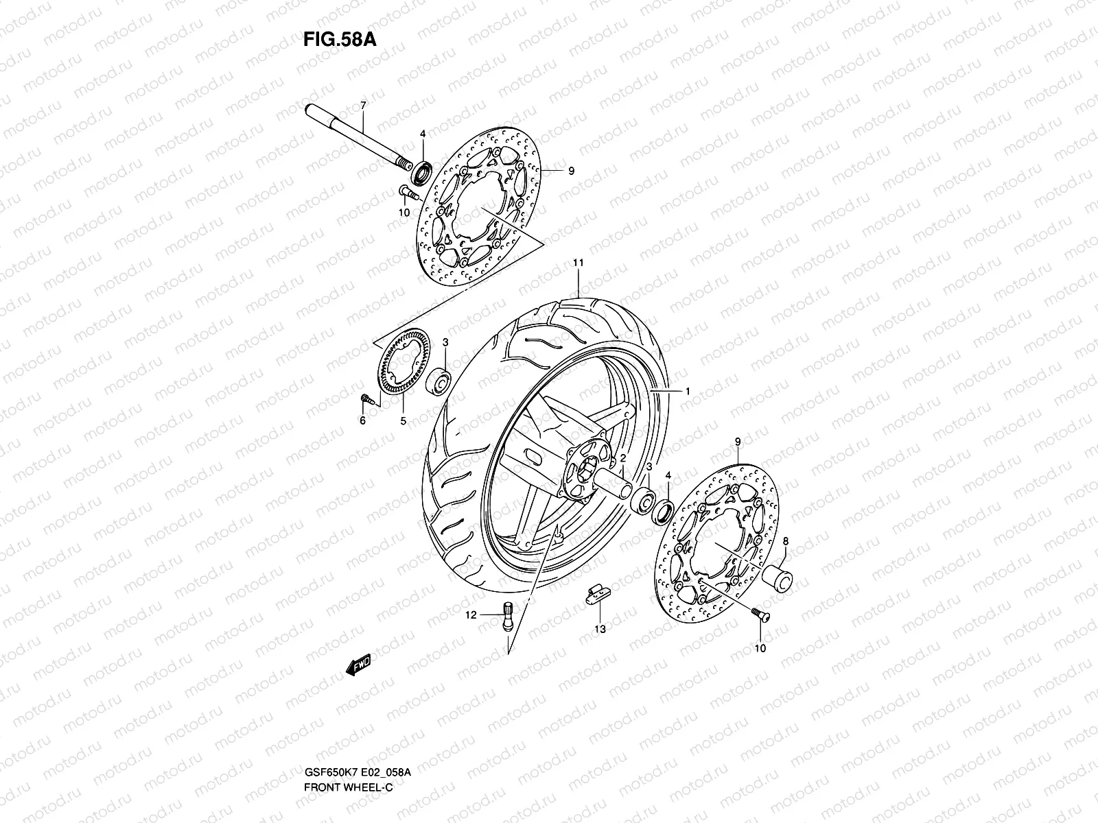 58A - FRONT WHEEL (GSF650AK7/UAK7/SAK7/SUAK7/AK8/UAK8/SAK8/SUAK8)