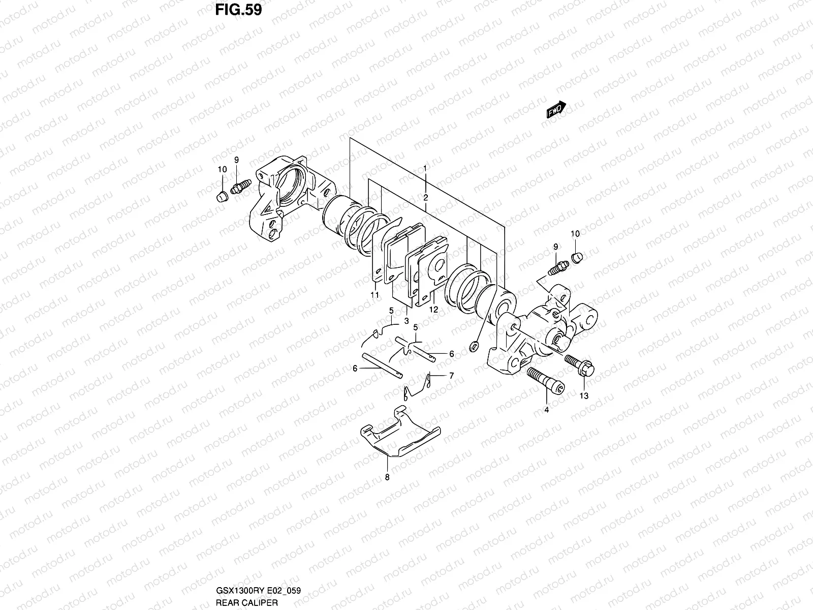 59 - REAR CALIPER (MODEL X/Y/K1/K2,GSX1300RZK3)