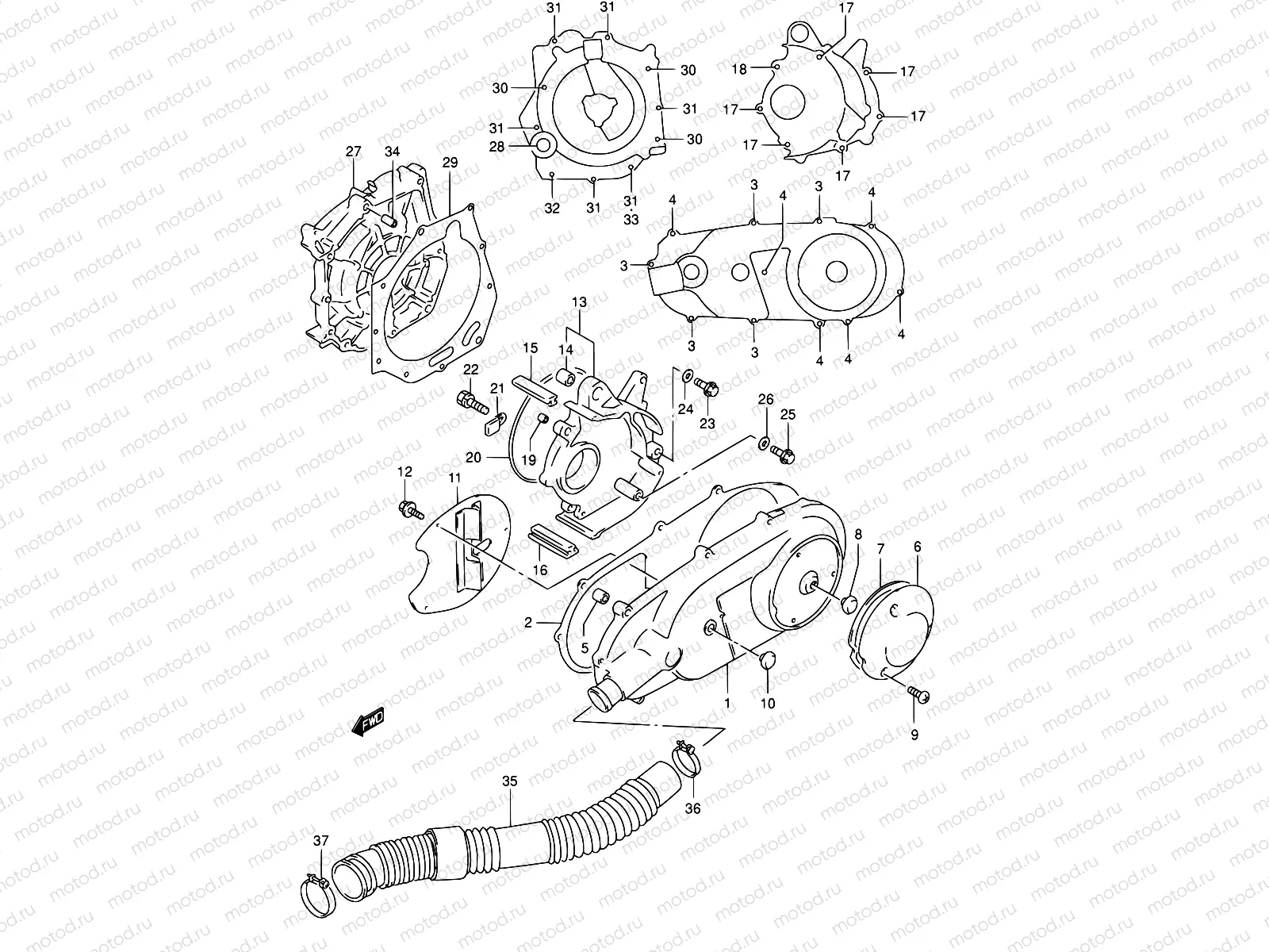 5A - CRANKCASE COVER (MODEL T/V/W/X/Y)