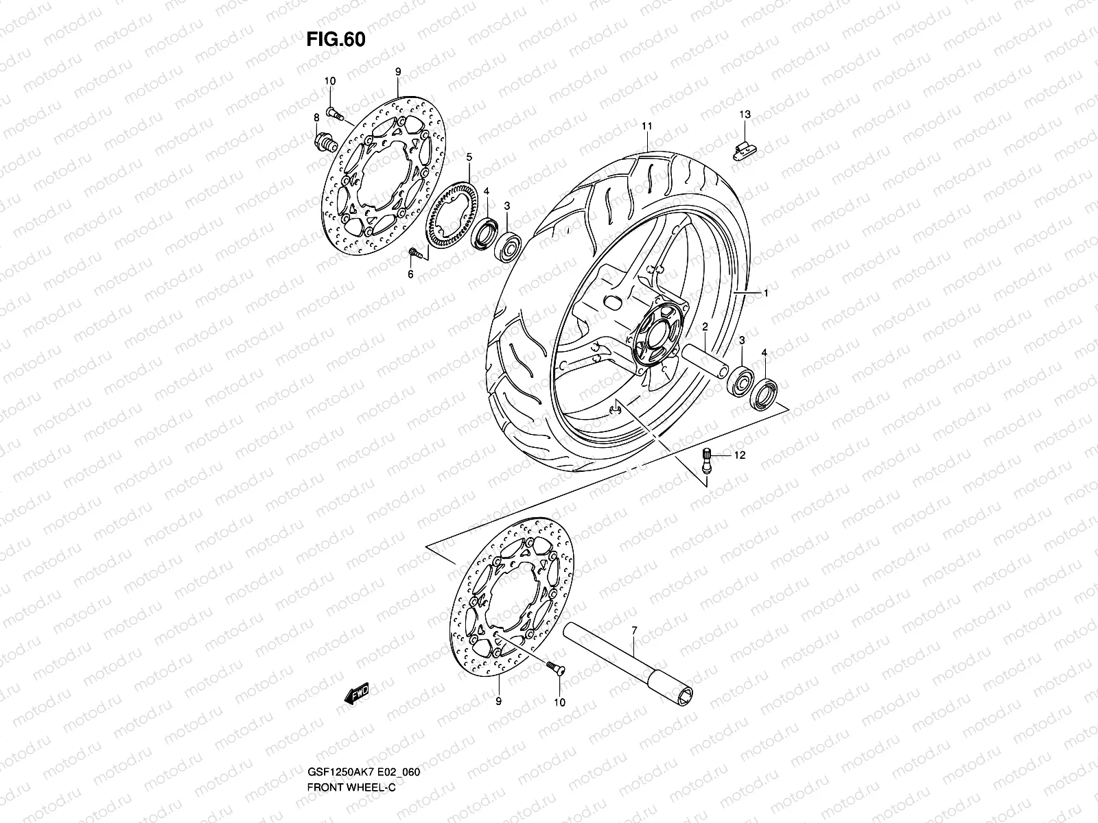 60 - FRONT WHEEL (GSF1250AK7/SAK7/AK8/SAK8/AK9/SAK9/SAZK9/SAL0)