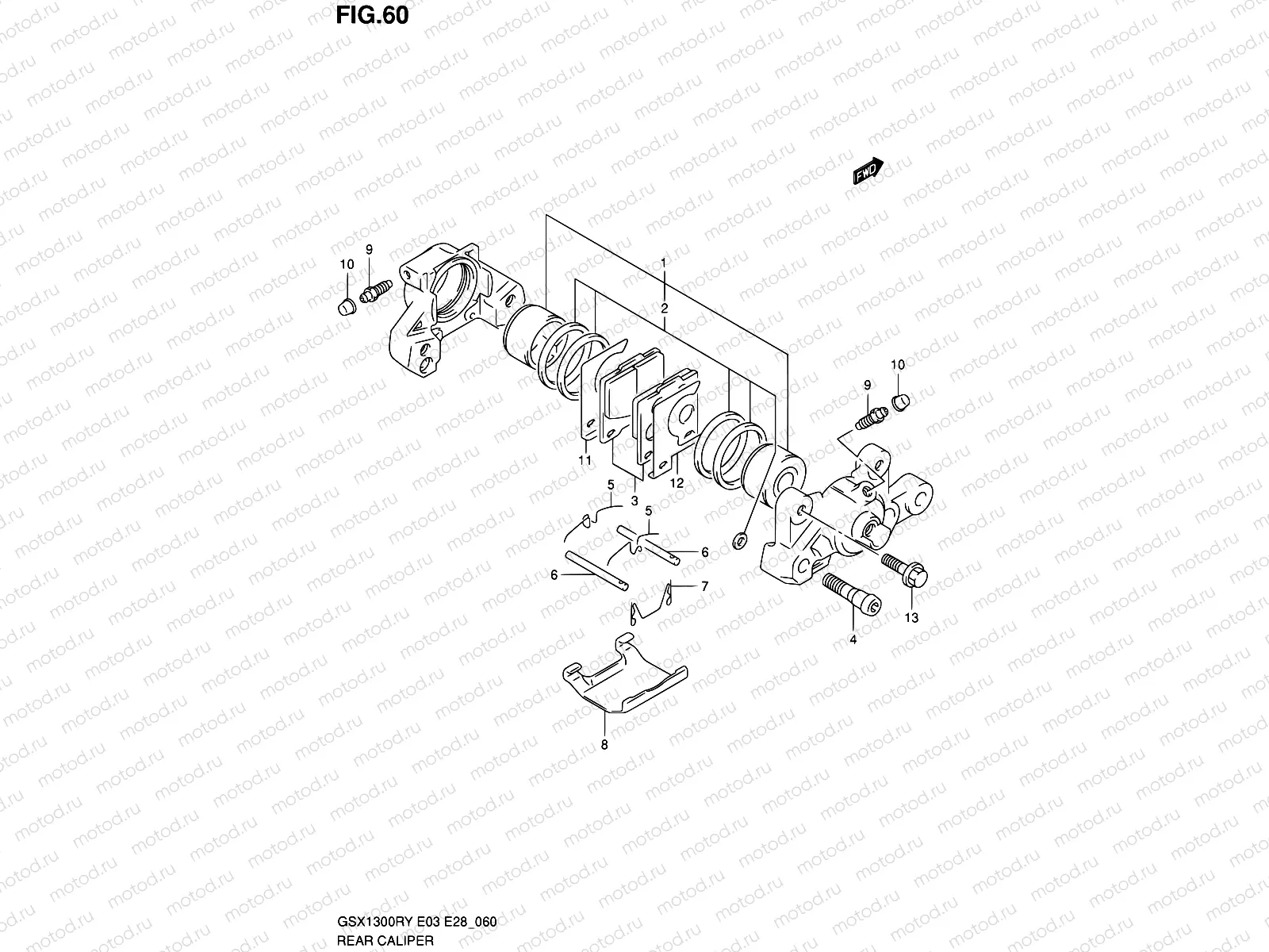 60 - REAR CALIPER (MODEL X/Y/K1/K2 GSX1300RZK3)