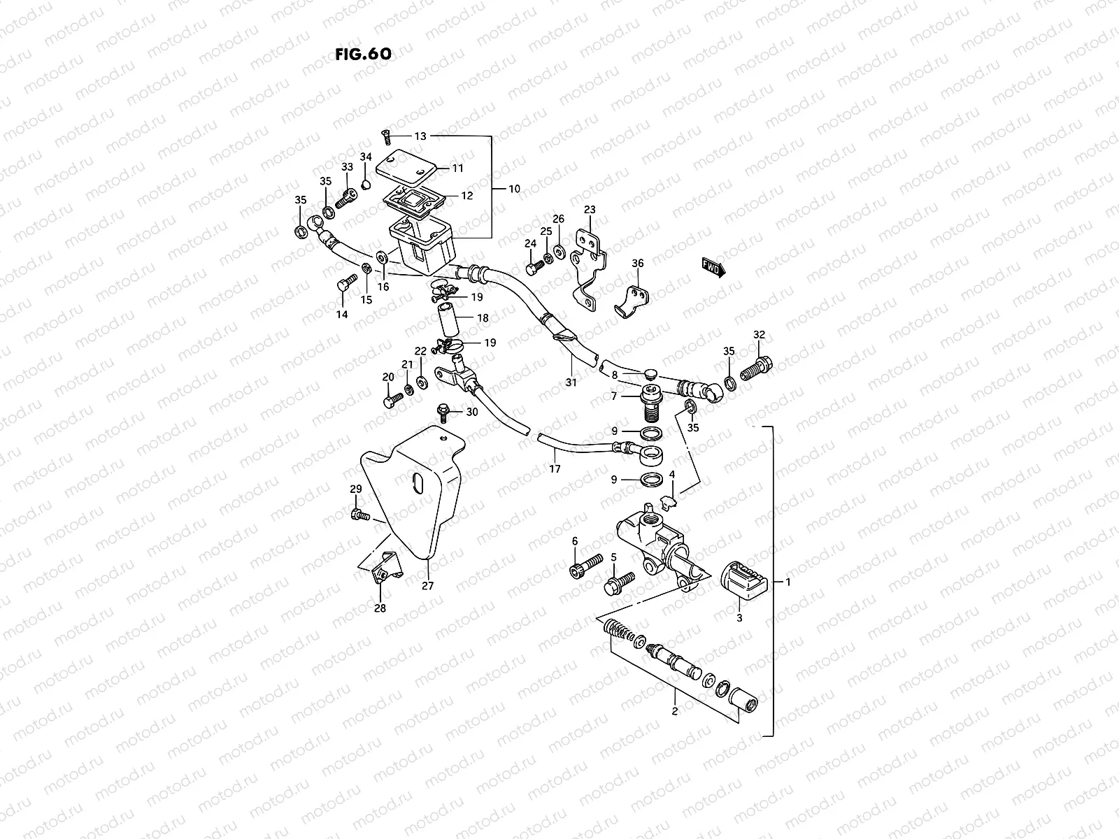 60 - REAR MASTER CYLINDER (MODEL H/J/K/L/M/N/P/R)