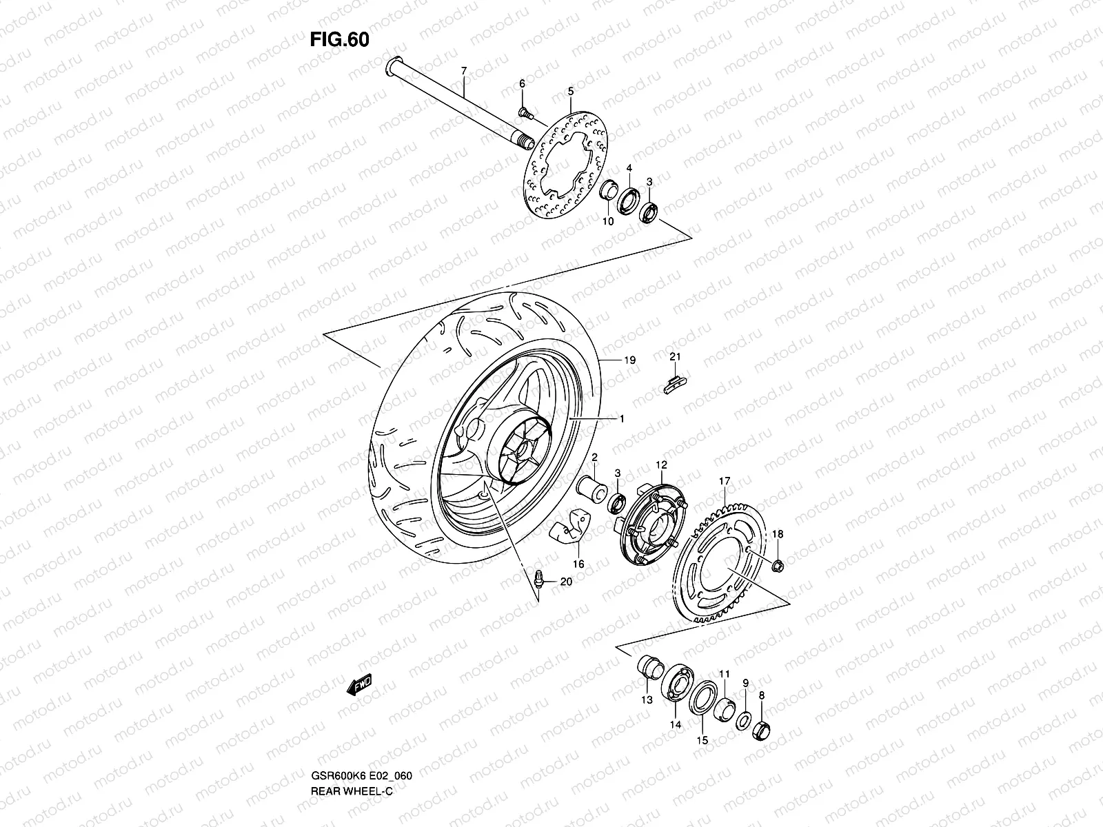 60 - REAR WHEEL (GSR600K6/UK6/K7/UK7/K8/UK8/K9/UK9/L0/UL0)