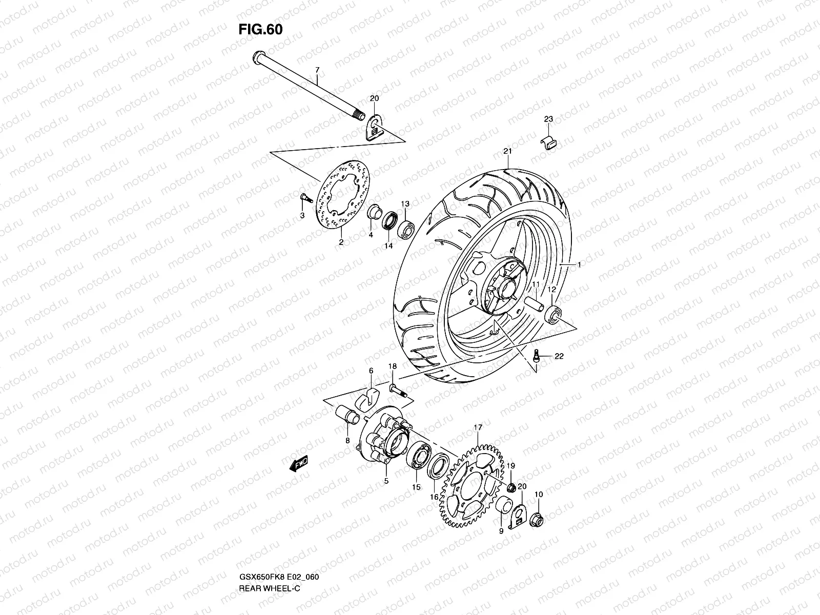 60 - REAR WHEEL (GSX650FK8/FUK8/FK9/FUK9/FL0/FUL0)