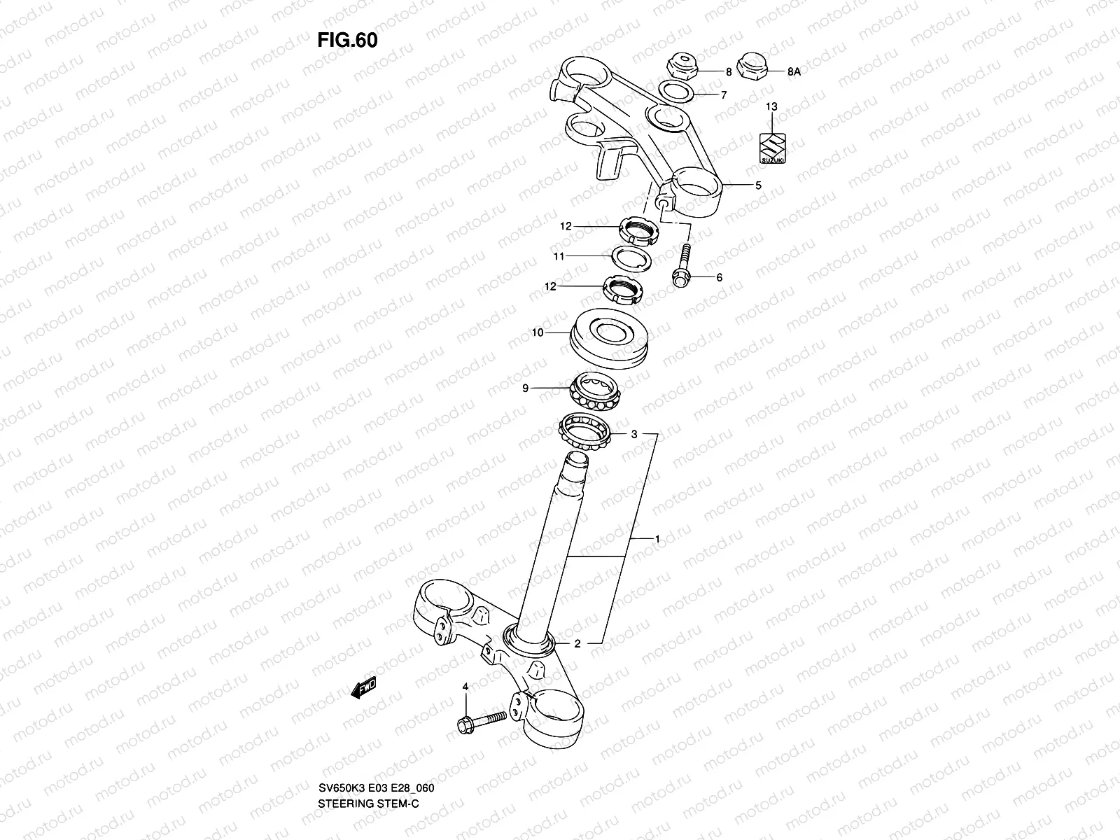 60 - STEERING STEM (SV650SK3/SK4/SK5/SK6/SK7/SAK7)