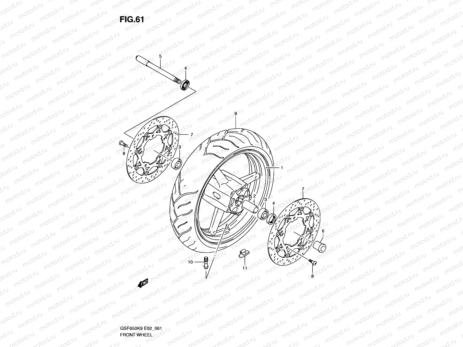 61 - FRONT WHEEL (GSF650K9/SK9/SUK9/UK9/L0/SL0/SUL0/UL0)