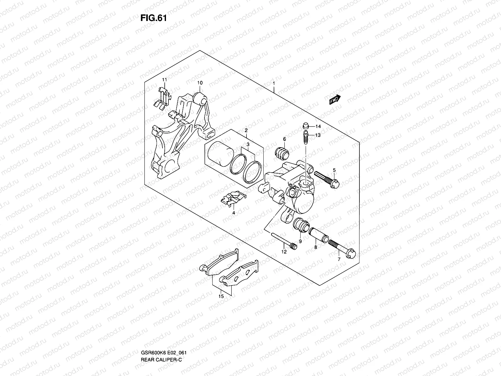 61 - REAR CALIPER (GSR600K6/UK6/K7/UK7/K8/UK8/K9/UK9/L0/UL0)