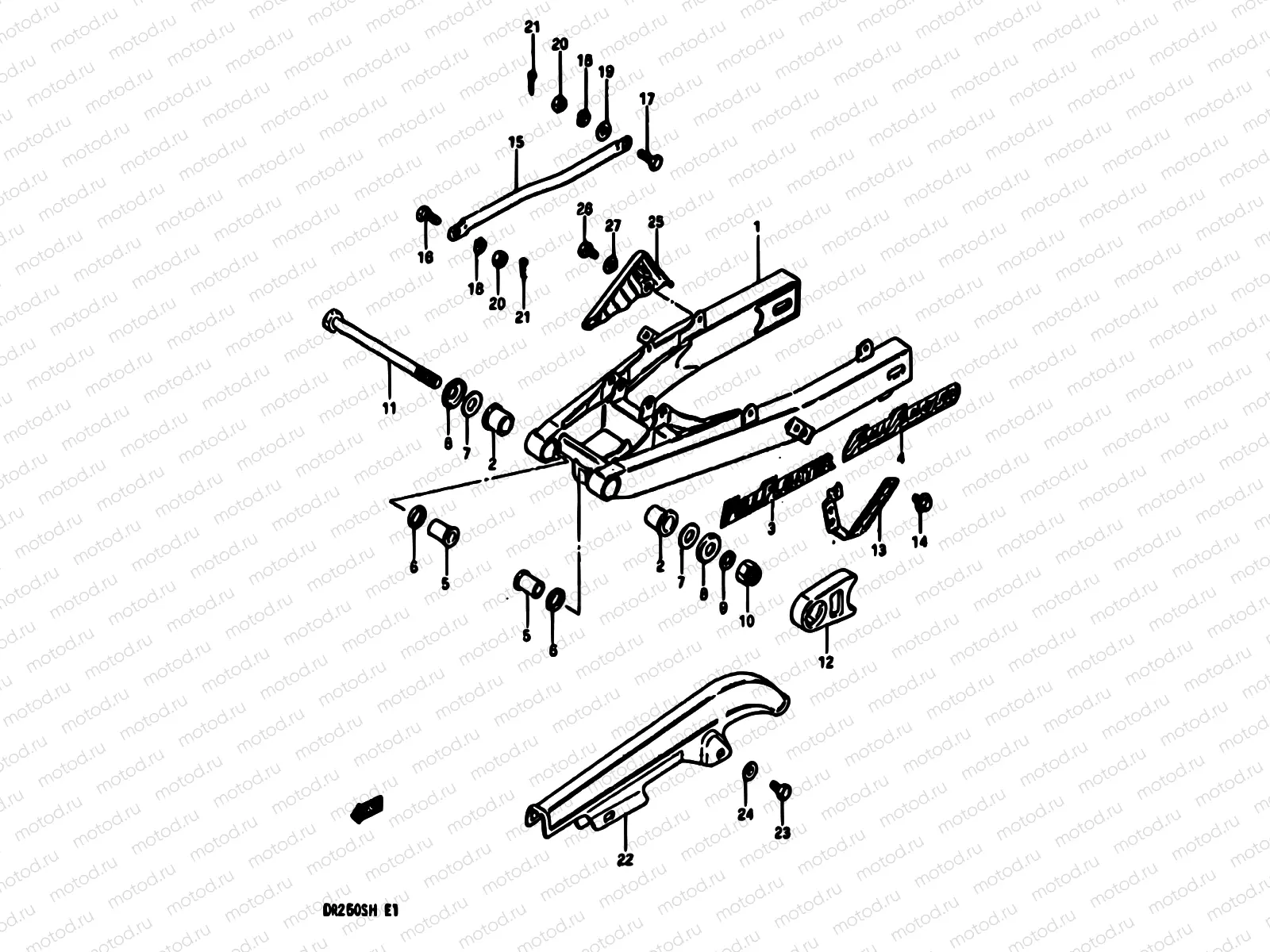 61 - REAR SWINGING ARM (E02,E04,E06,E15,E18,E21,E22,E25,E39)