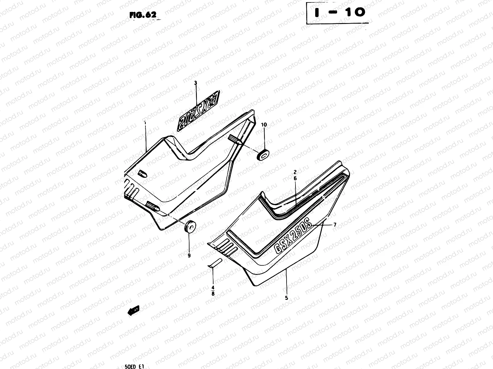 62 - FRAME COVER (GSX250ESD E02, E04, E06, E18, E24, E34)