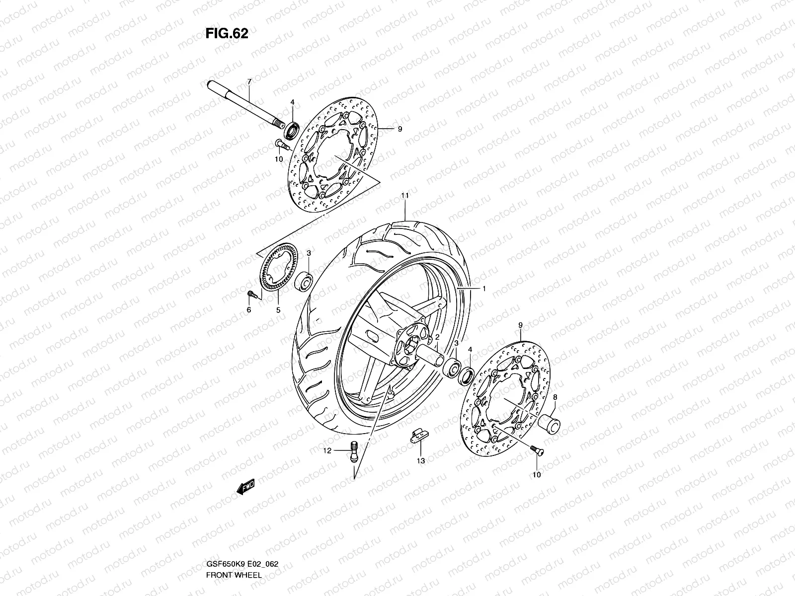 62 - FRONT WHEEL (GSF650AK9/SAK9/UAK9/SUAK9/AL0/SAL0/UAL0/SUAL0)