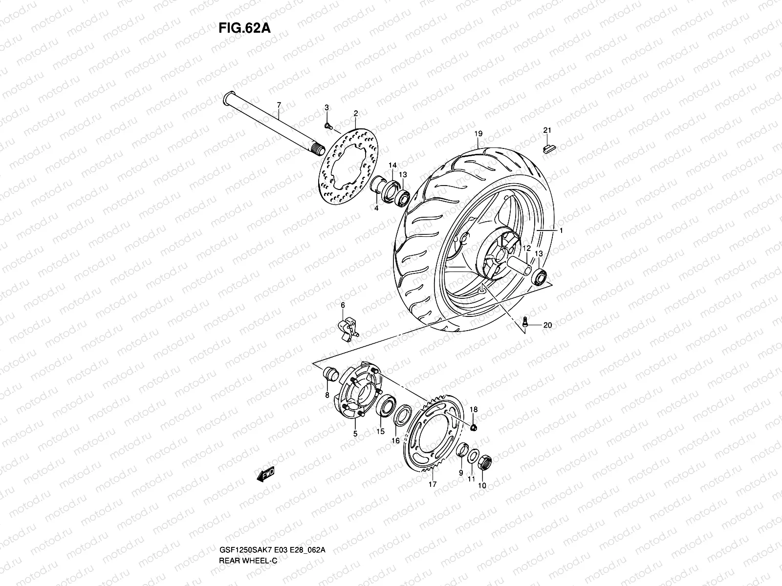 62A - REAR WHEEL (GSF1250SK7/SK8/SK9)