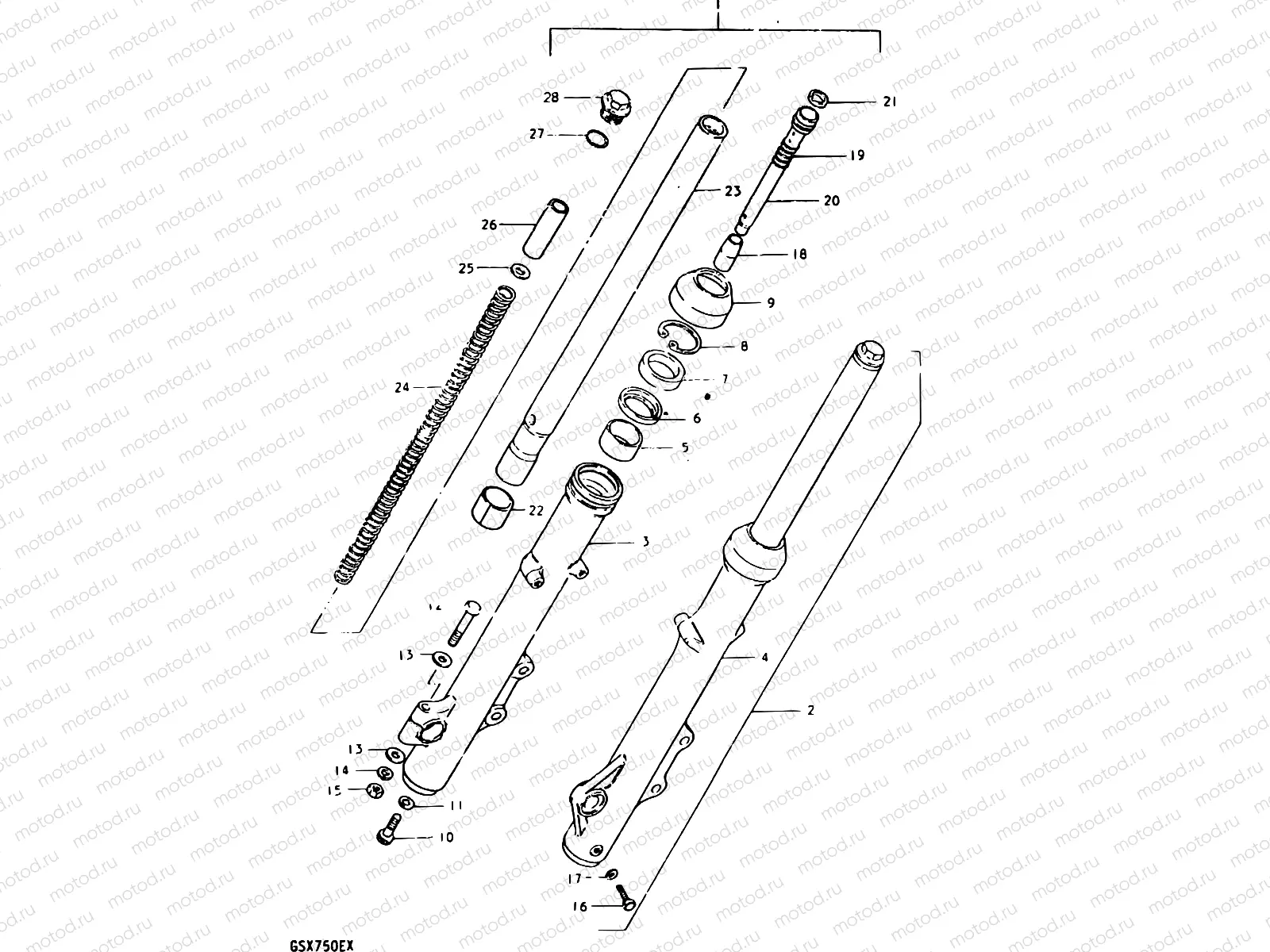 63 - FRONT FORK (GSX750ET F.NO.504682~, GSX750T F.NO.100292~)