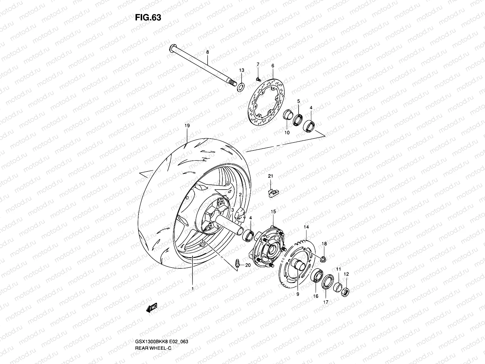 63 - REAR WHEEL (GSX1300BKK8/U2K8/K9/UFK9/L0/UFL0)