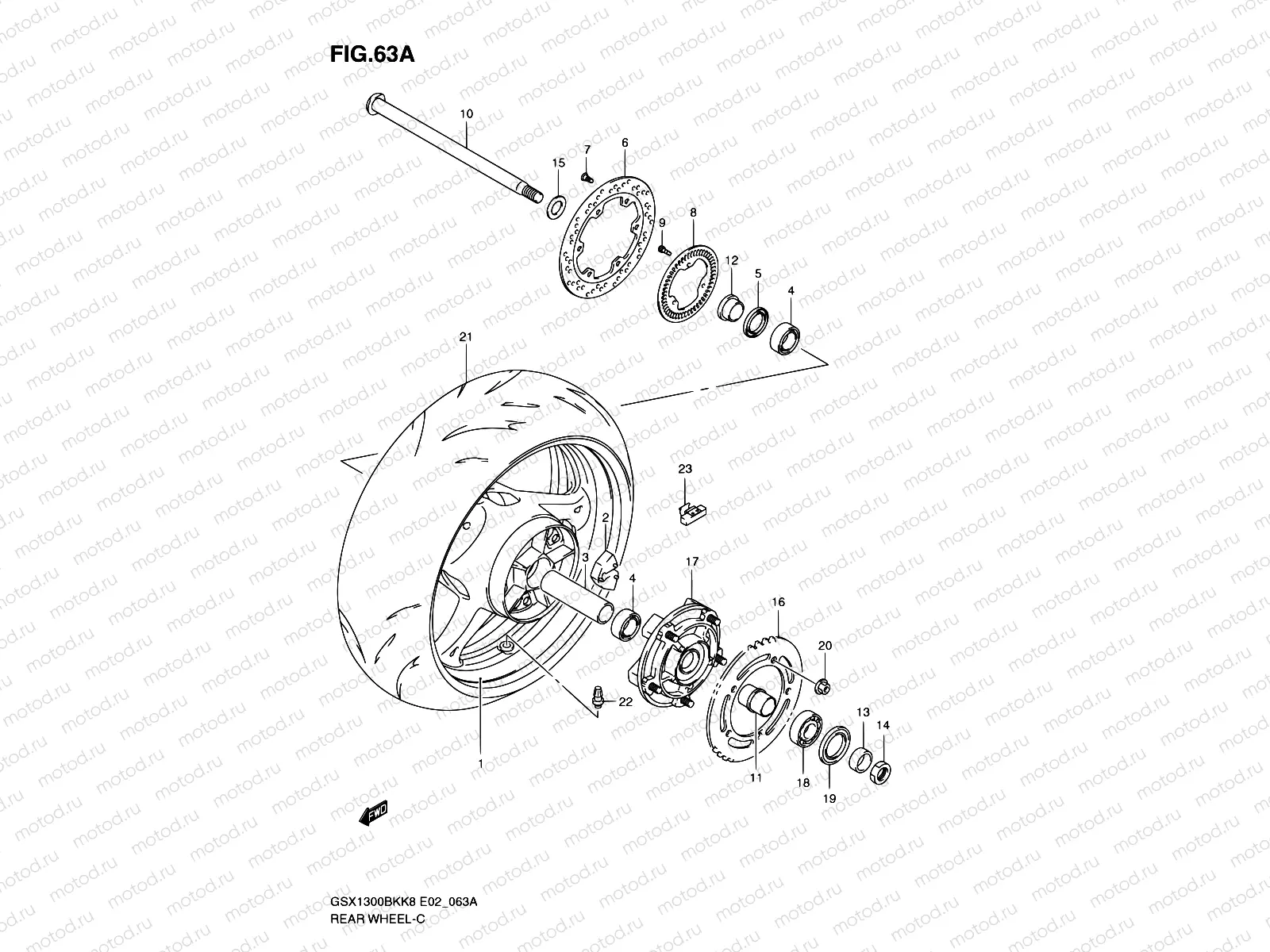 63A - REAR WHEEL (GSX1300BKAK8/AU2K8/AK9/AUFK9/AL0/AUFL0)