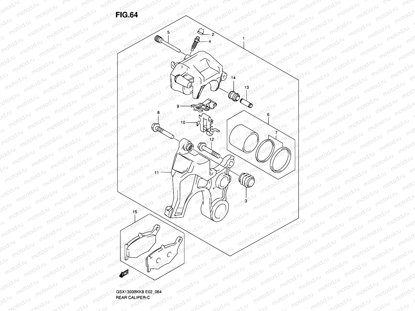 64 - REAR CALIPER (GSX1300BKK8/U2K8/K9/UFK9/L0/UFL0)
