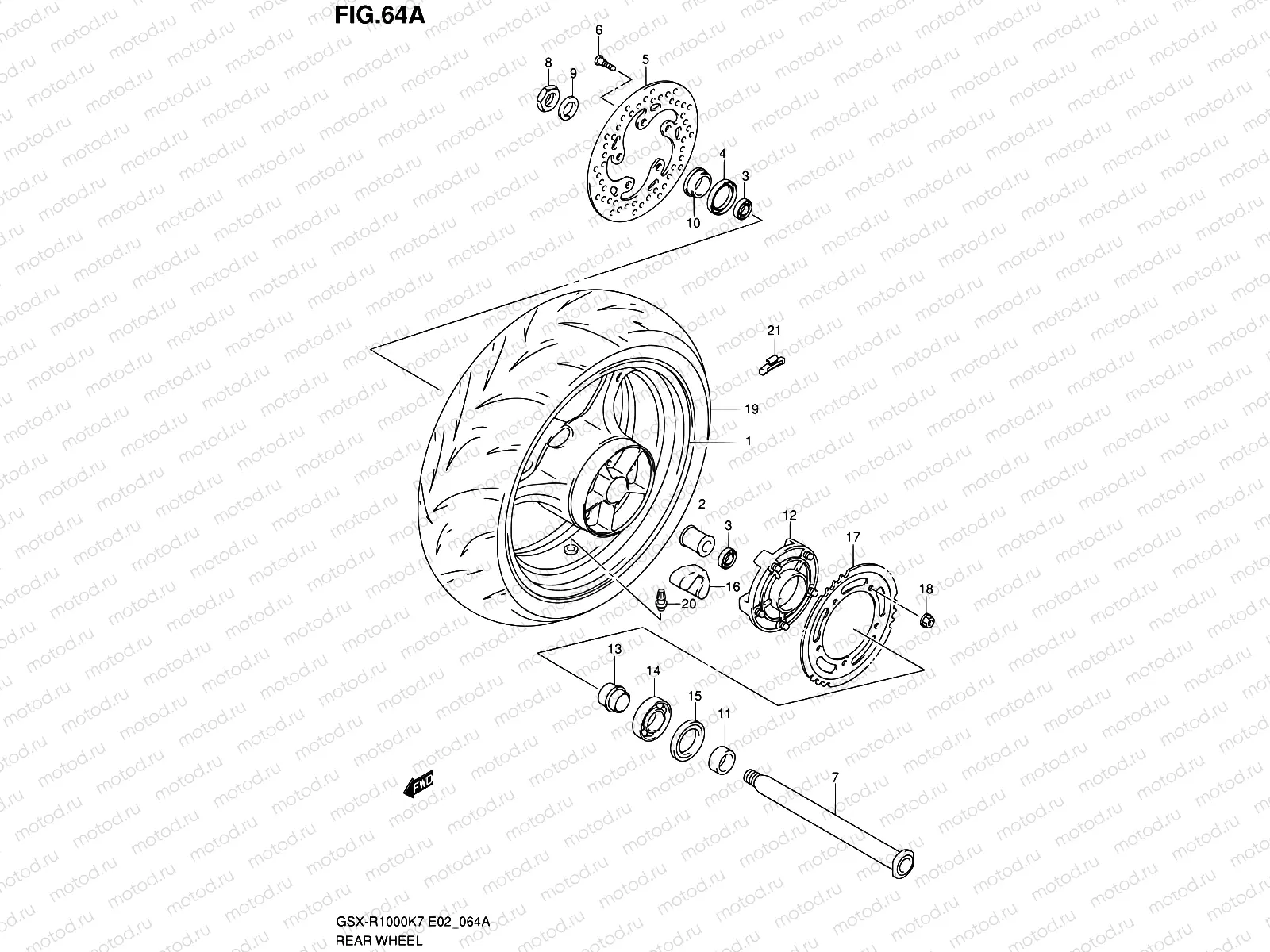64A - REAR WHEEL (GSX-R1000K8 E02,E19,U2E19,E24,E51,P37)