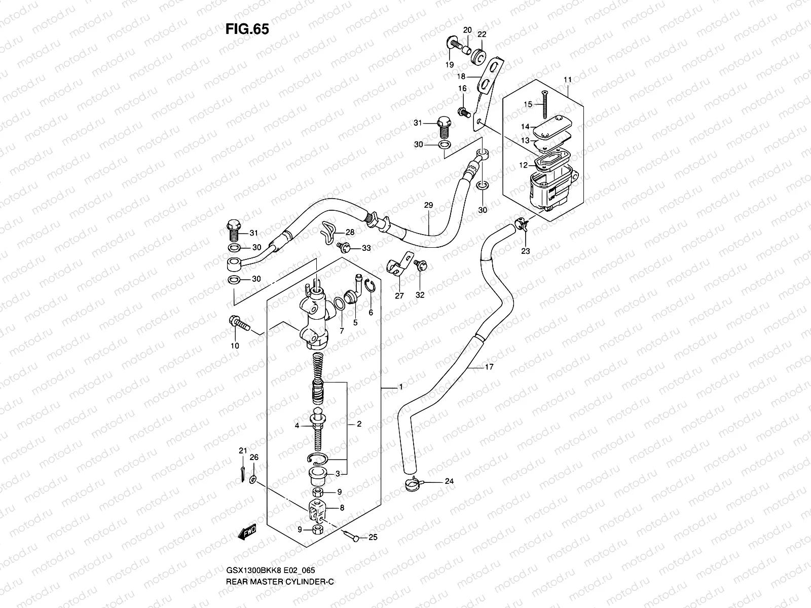 65 - REAR MASTER CYLINDER (GSX1300BKK8/U2K8/K9/UFK9/L0/UFL0)