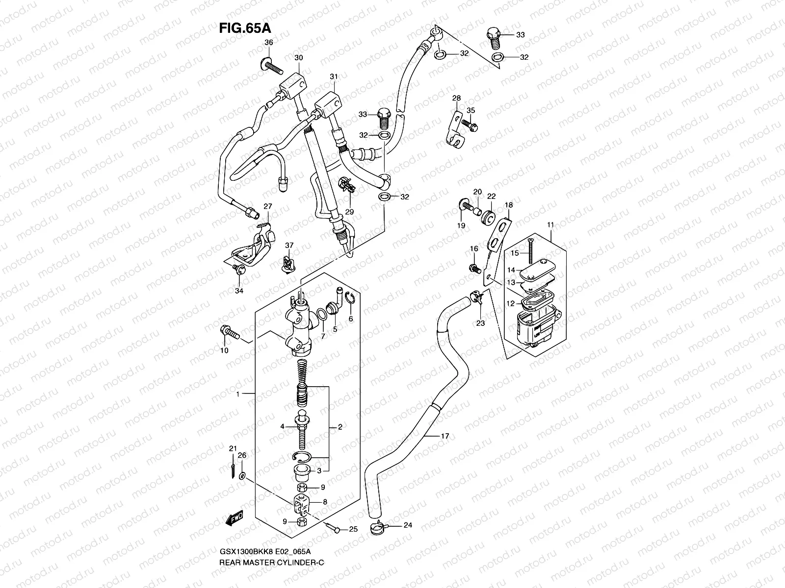 65A - REAR MASTER CYLINDER (GSX1300BKAK8/AU2K8/AK9/AUFK9/AL0/AUFL0)